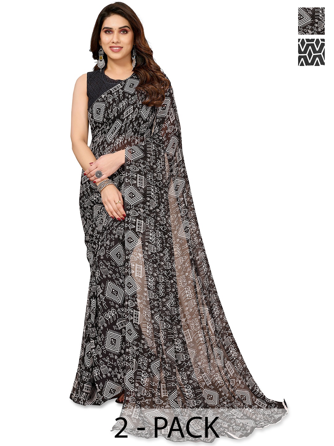 

ANAND SAREES Floral Saree Pack of 2, Black