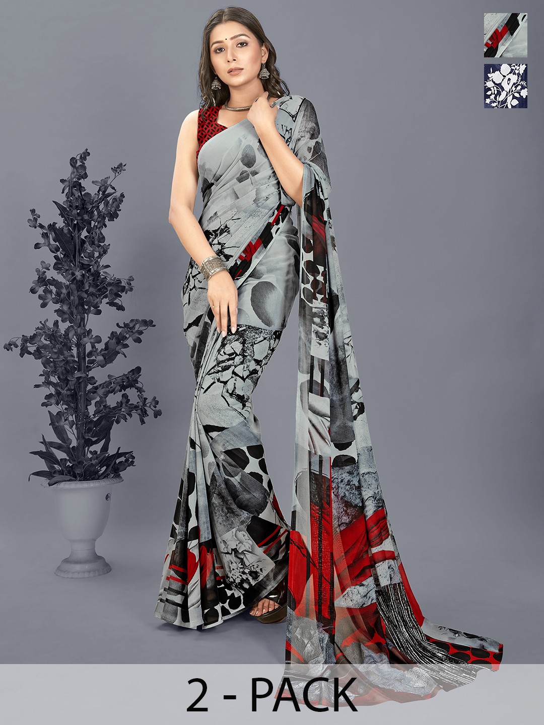 

ANAND SAREES Floral Saree Pack of 2, Teal