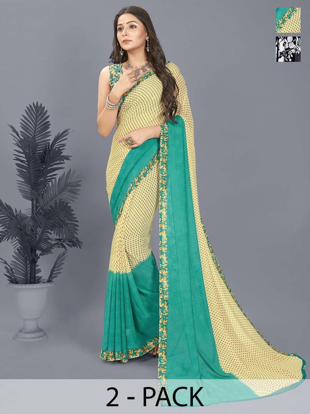 

ANAND SAREES Floral Saree Pack of 2, Black
