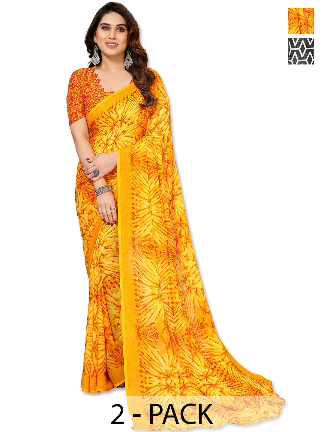 

ANAND SAREES Selection of 2 Printed Saree, Yellow