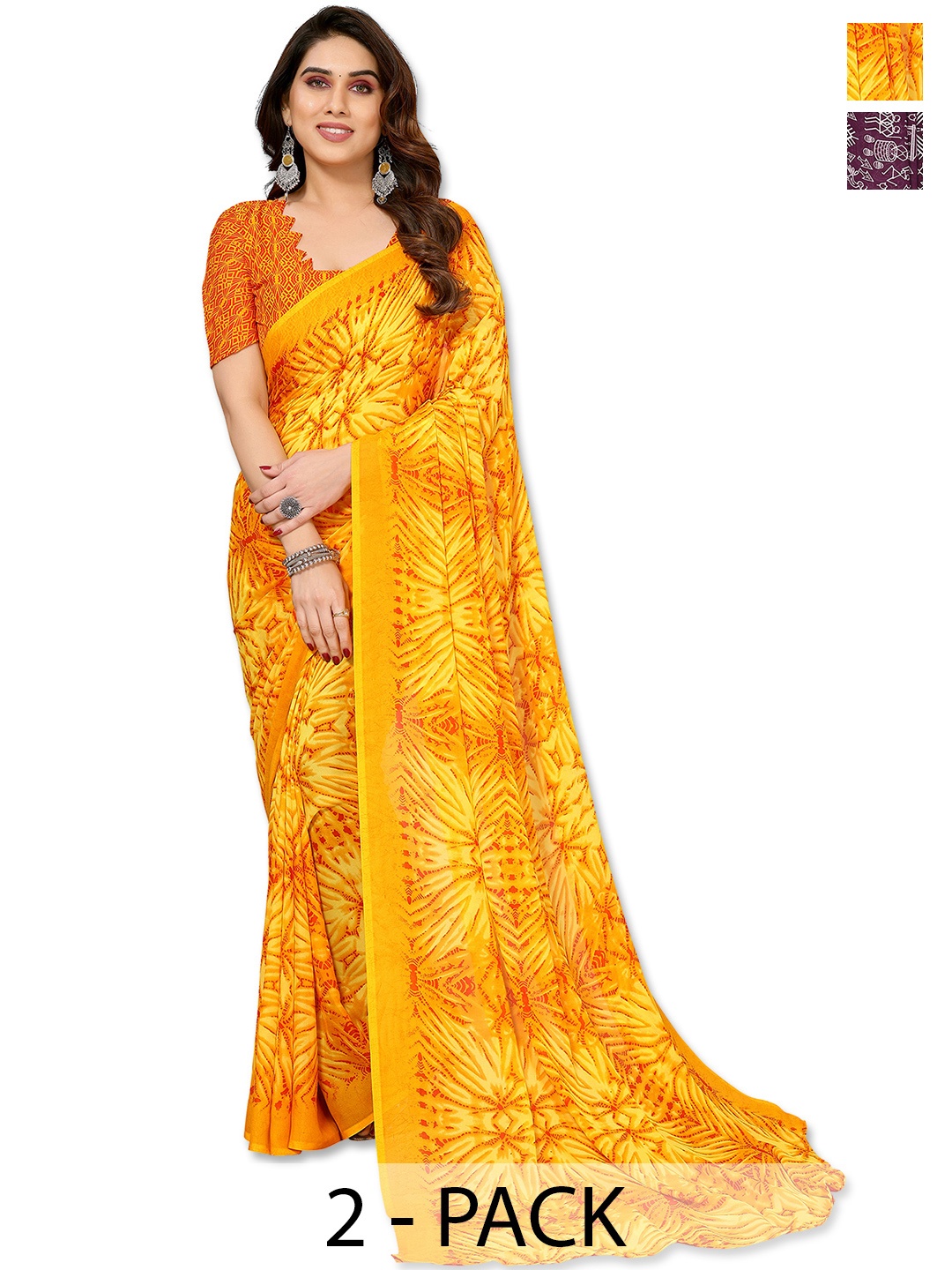 

ANAND SAREES Ethnic Motifs Saree Pack of 2, Yellow