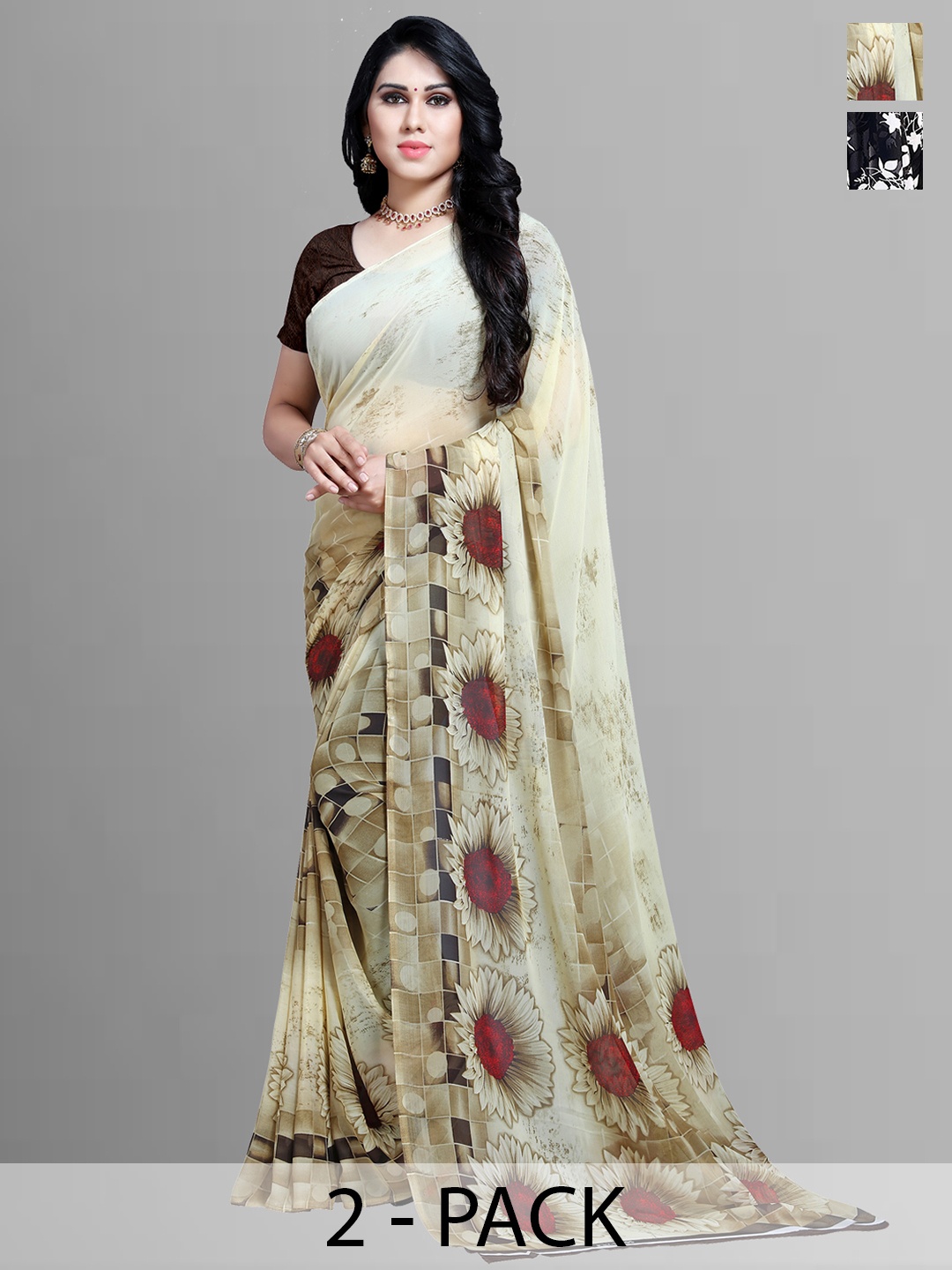 

ANAND SAREES Floral Poly Georgette Saree, Black