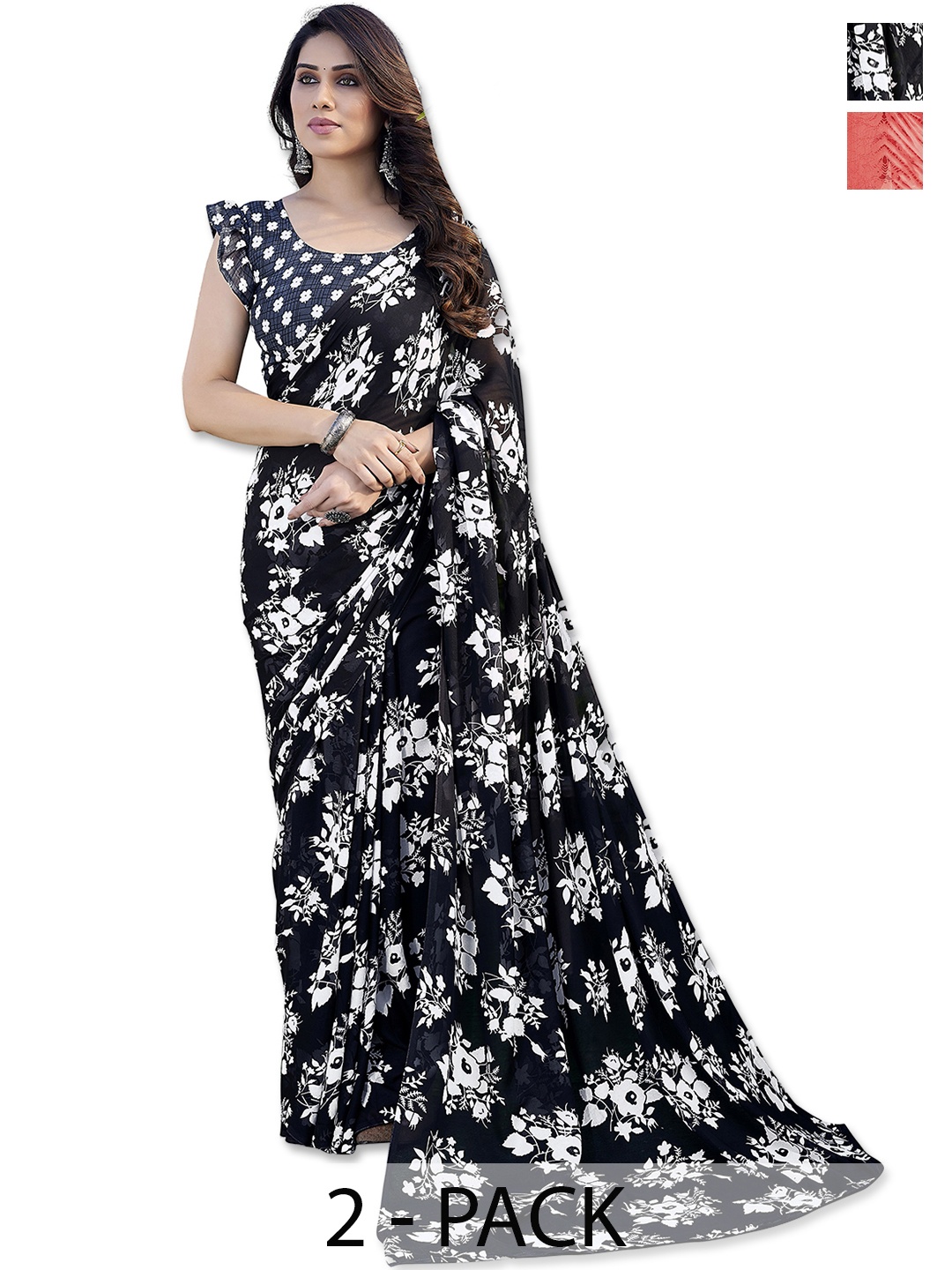 

ANAND SAREES Floral Saree Pack of 2, Red