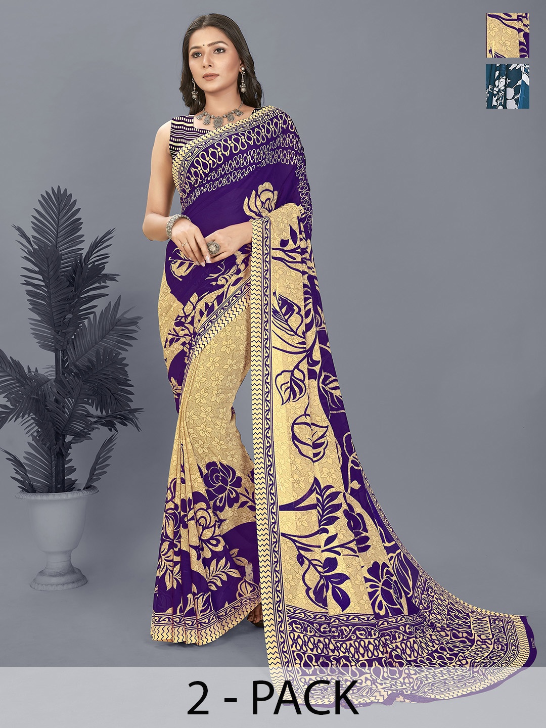 

ANAND SAREES Floral Poly Georgette Saree, Beige