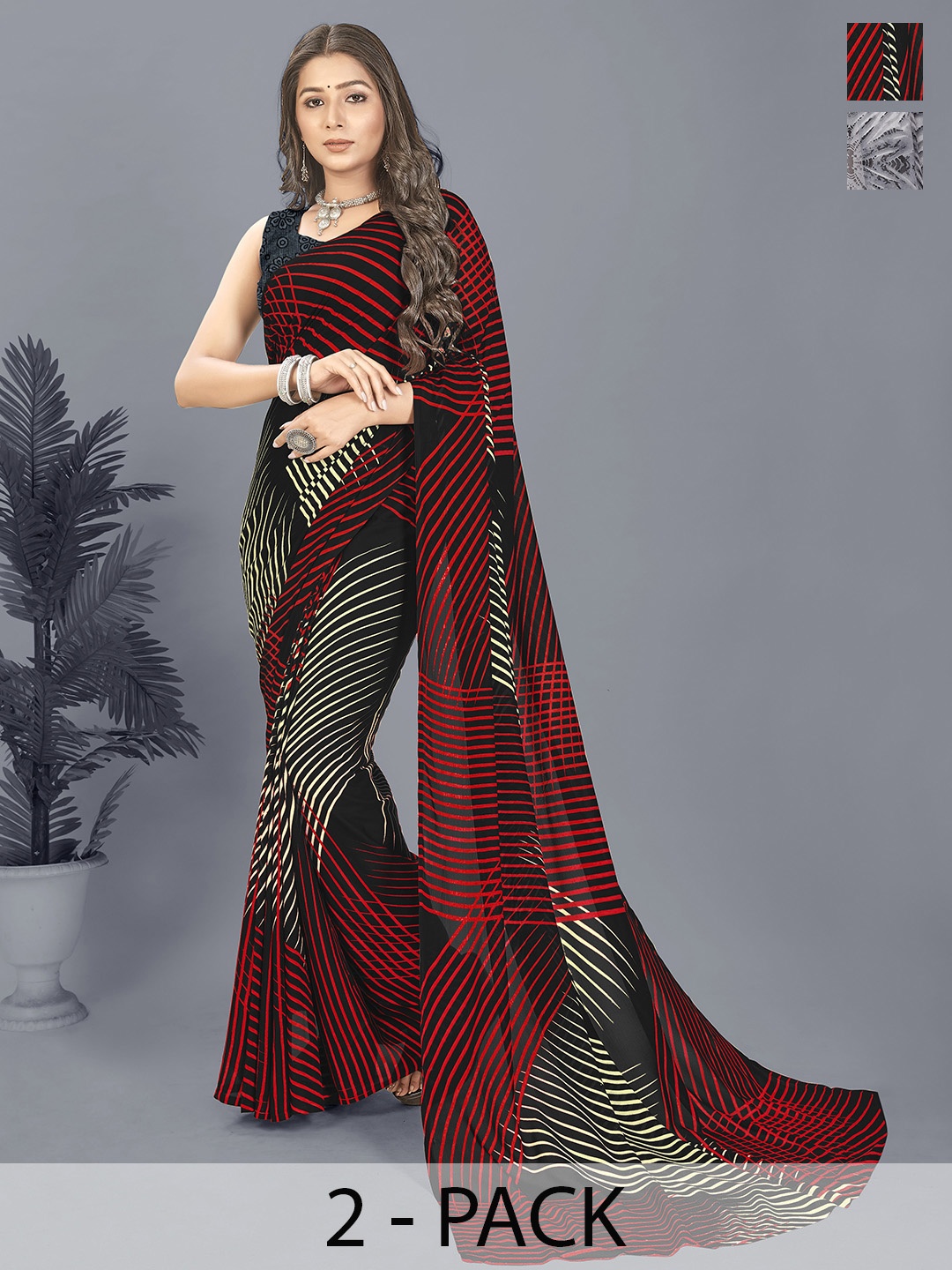 ANAND SAREES Floral Saree Pack of 2, Grey