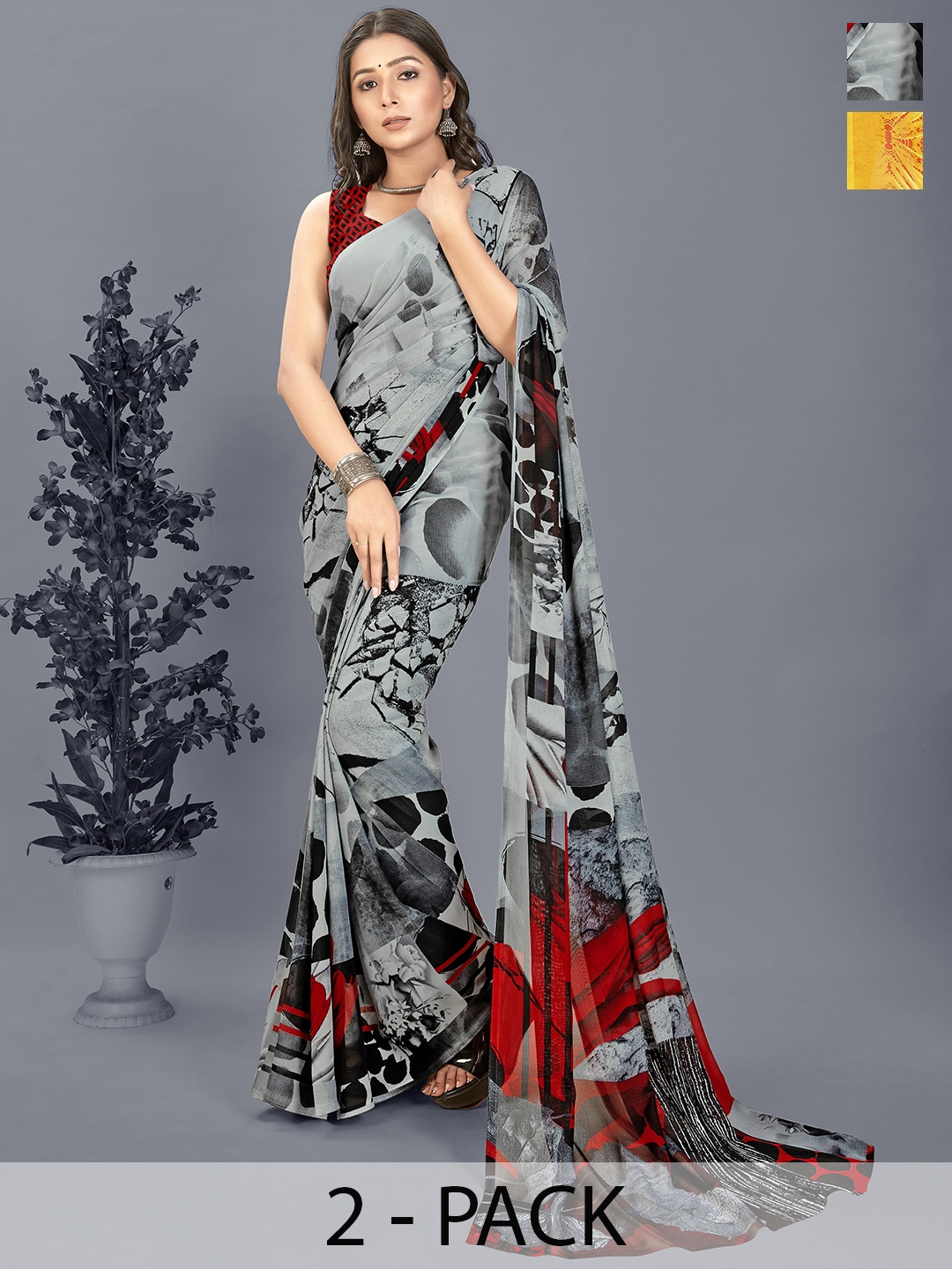 ANAND SAREES Floral Saree Pack of 2, Yellow