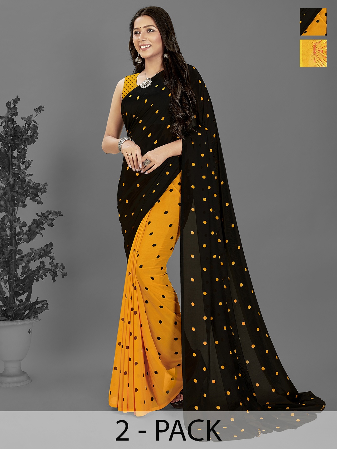 ANAND SAREES Floral Saree Pack of 2, Black