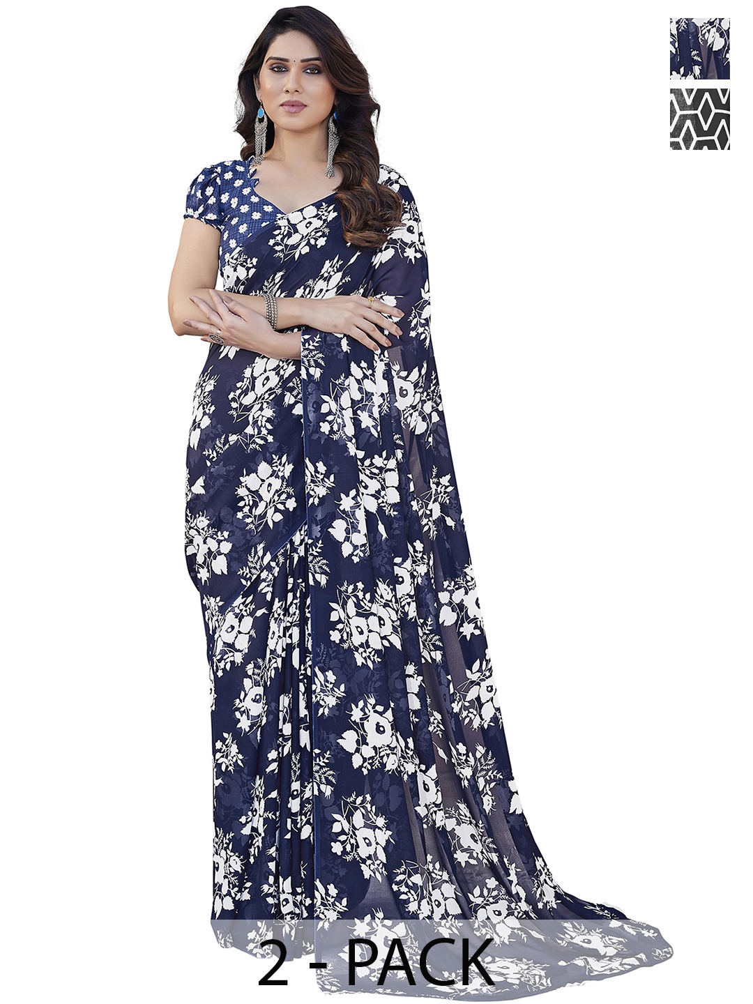 

ANAND SAREES Geometric Pack of 2 Saree, Black