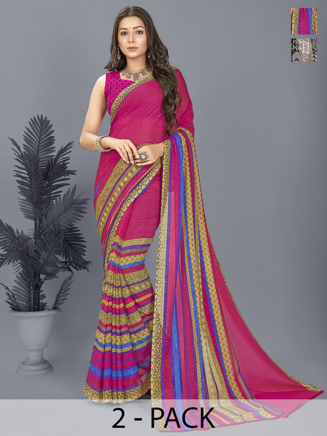 

ANAND SAREES Floral Saree Pack of 2, Pink