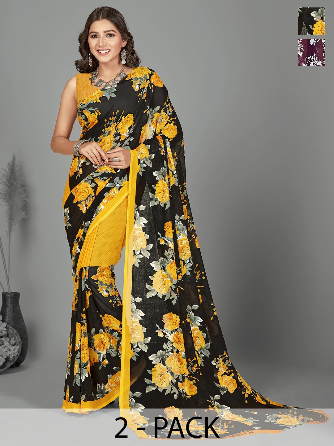 

ANAND SAREES Floral Saree Pack of 2, Burgundy