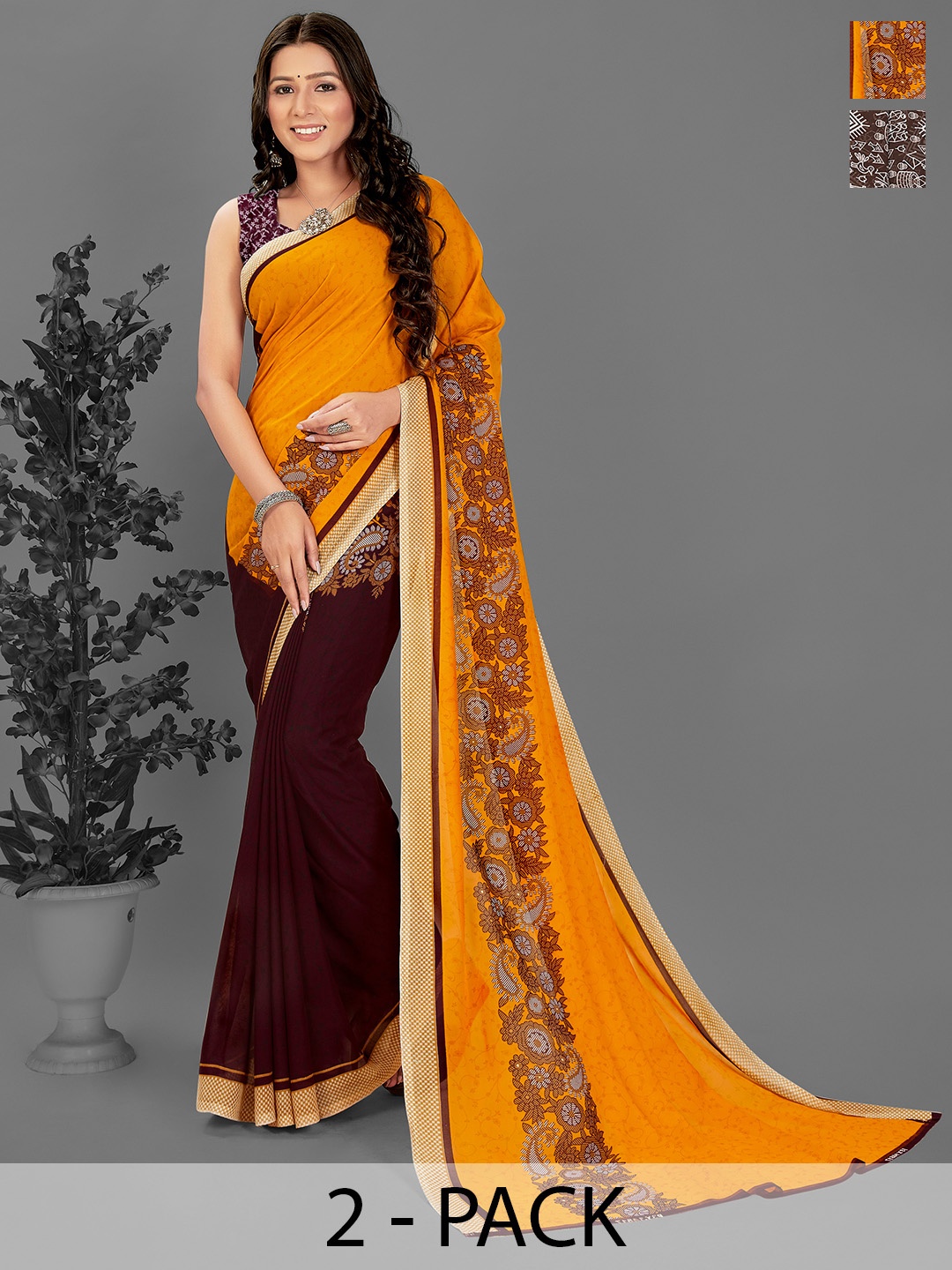 

ANAND SAREES Warli Saree Pack of 2, Brown