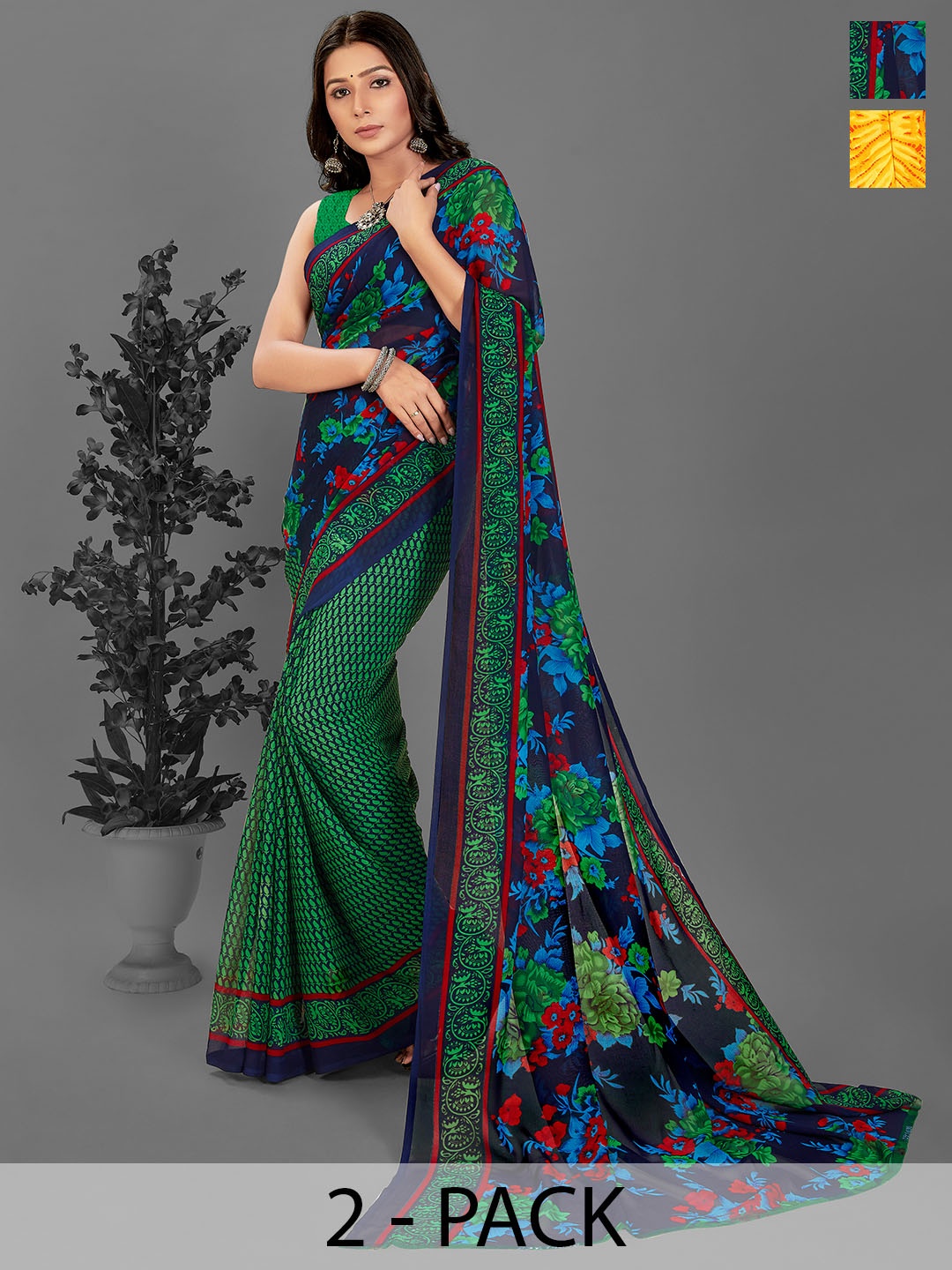 

ANAND SAREES Floral Saree Pack of 2, Yellow
