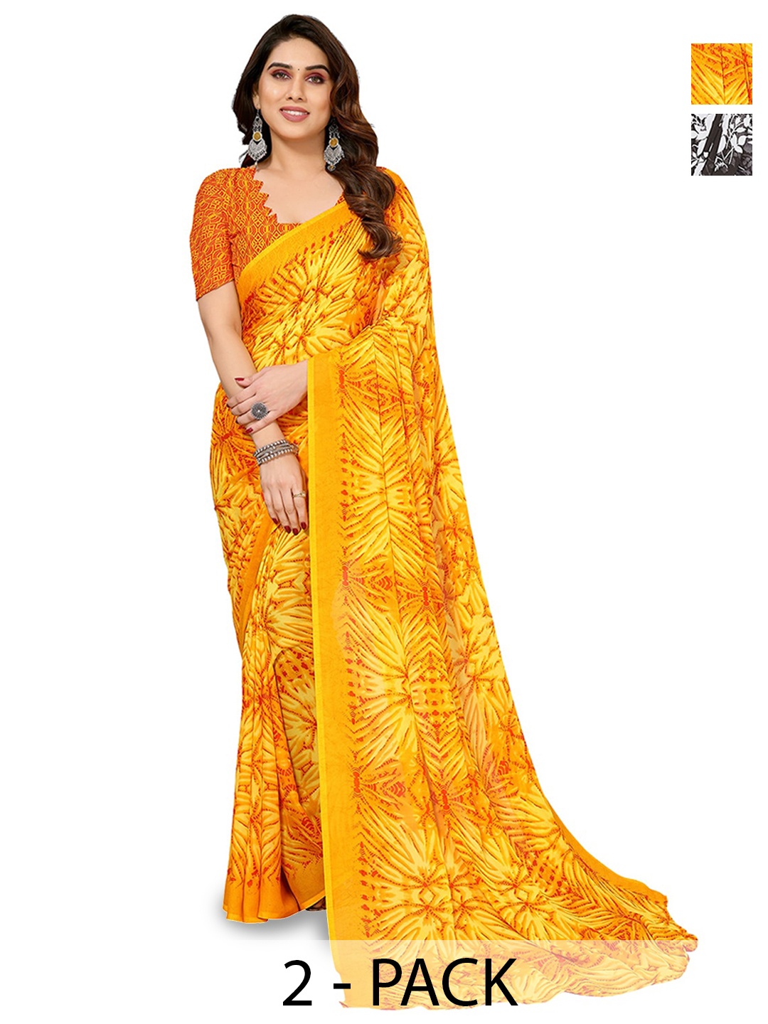 ANAND SAREES Selection Of 2 Floral Printed Saree, Black
