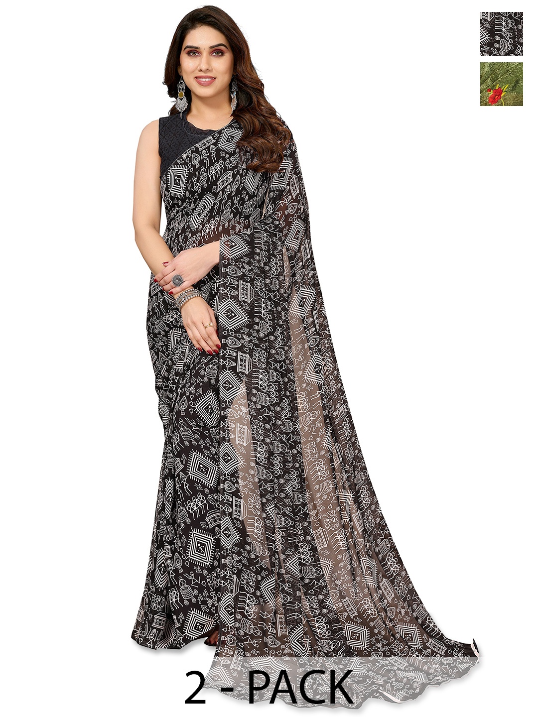 ANAND SAREES Floral Saree Pack of 2, Grey