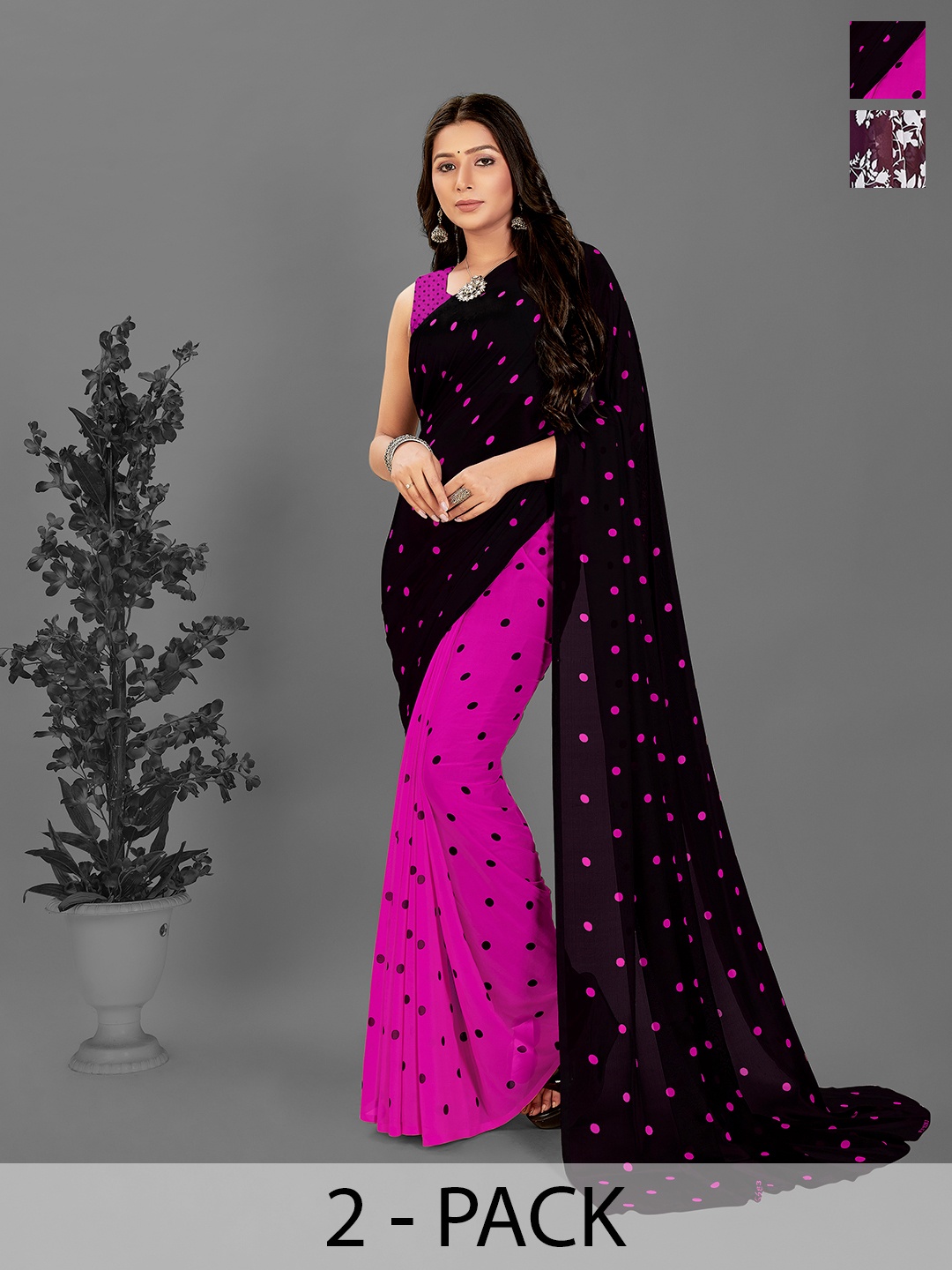 

ANAND SAREES Floral Saree Pack of 2, Burgundy