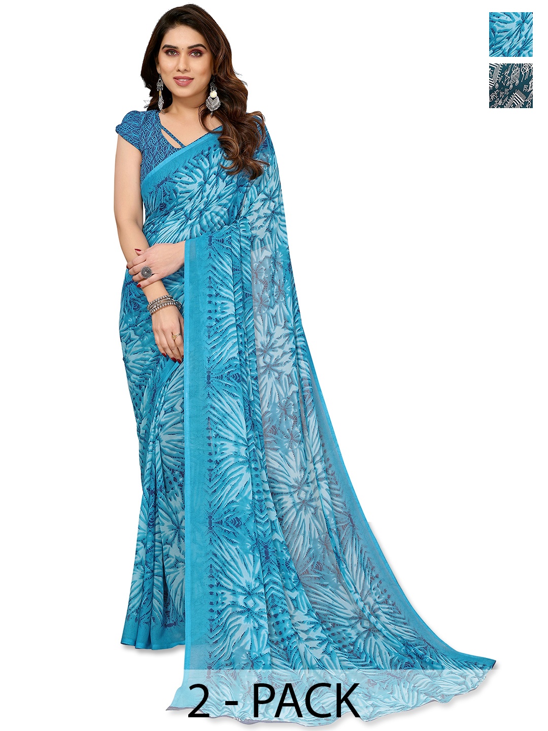 

ANAND SAREES Warli Poly Georgette Saree, Teal