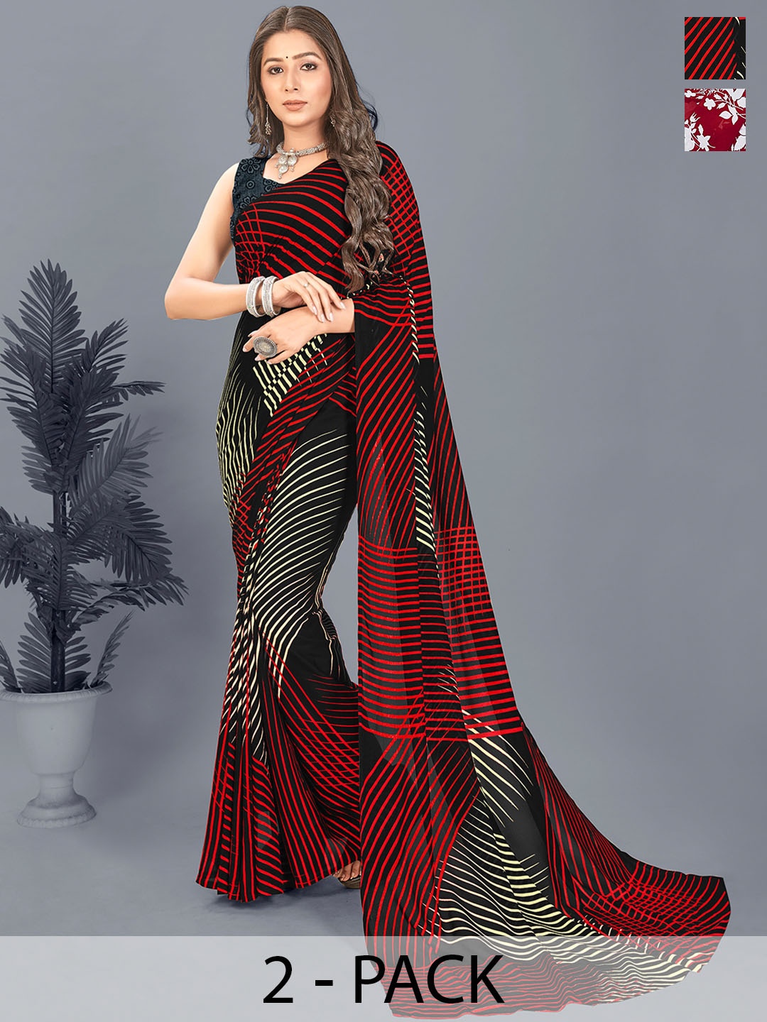 ANAND SAREES Floral Saree Pack of 2, Red