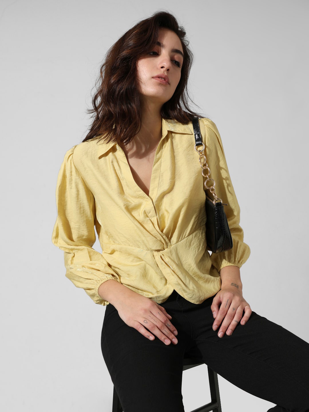 

ONLY Shirt Collar Casual Shirt Style Top, Yellow