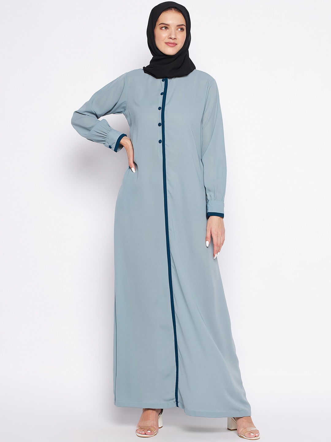 

NABIA Round Neck Long Sleeves Abaya Burqa, Sea green