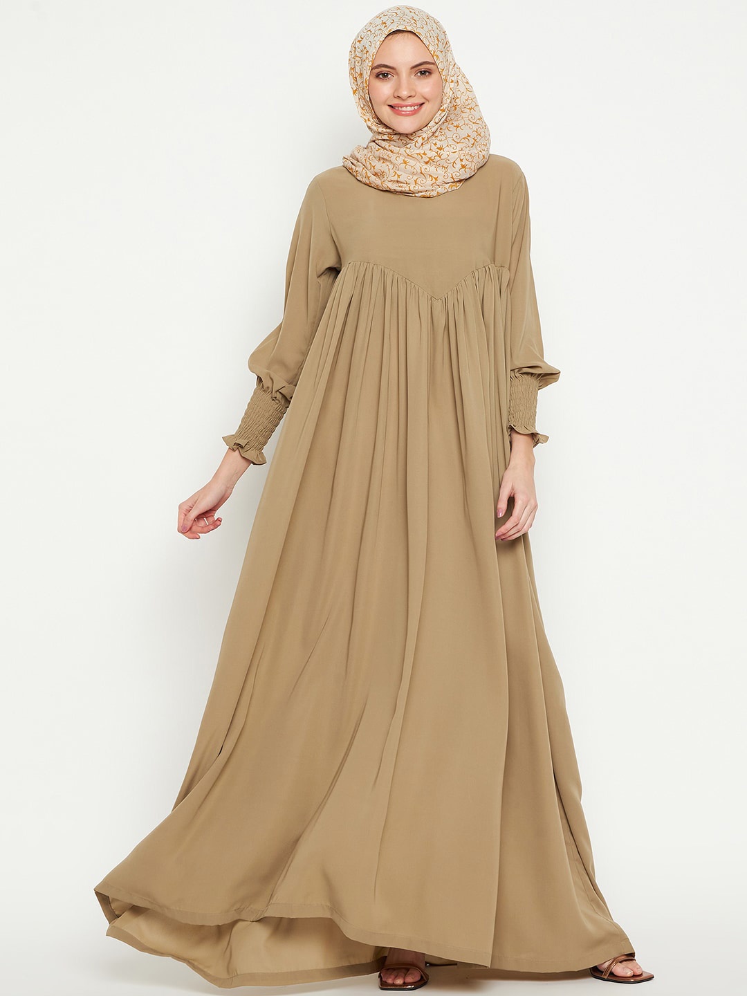 

NABIA Puff Sleeves A-Line Abaya Burqas, Beige
