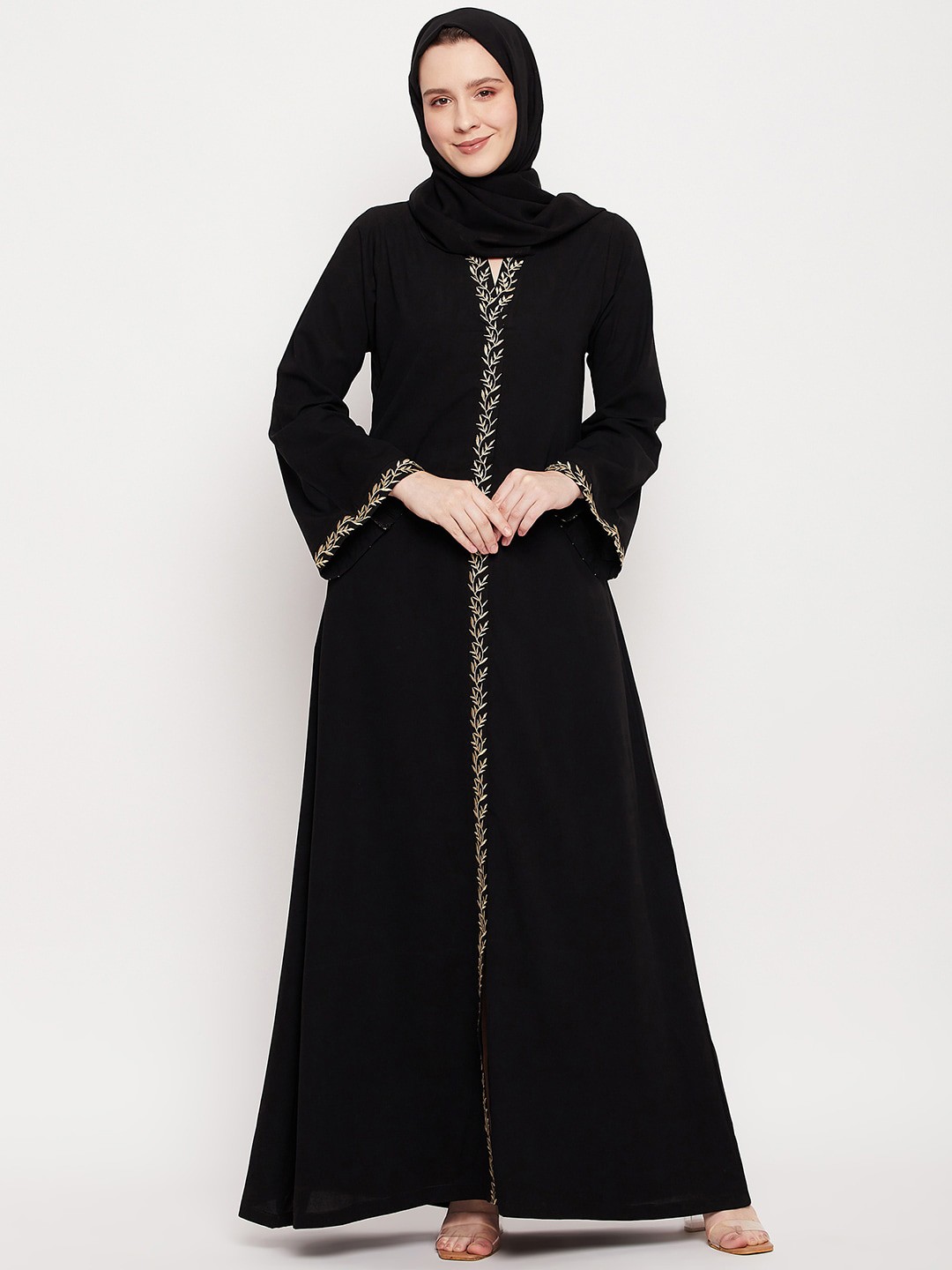 

NABIA Embroidered A-line Abaya Burqa With Scarf, Black