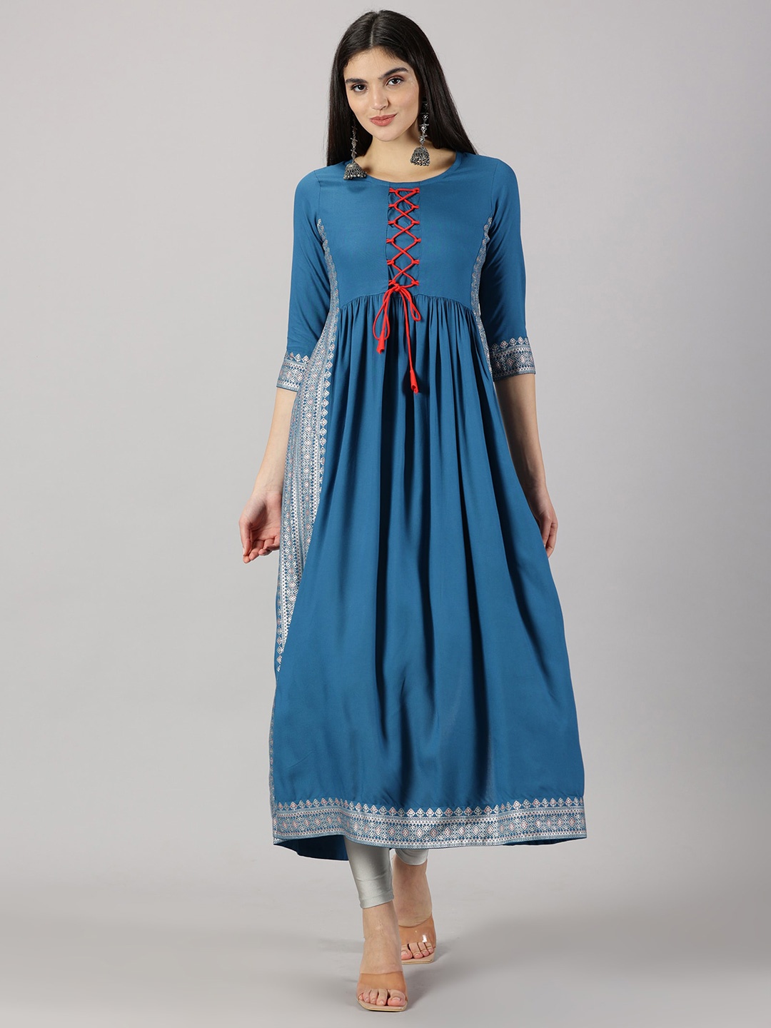 

HEERAJI Round Neck Opaque Maxi Dress, Blue