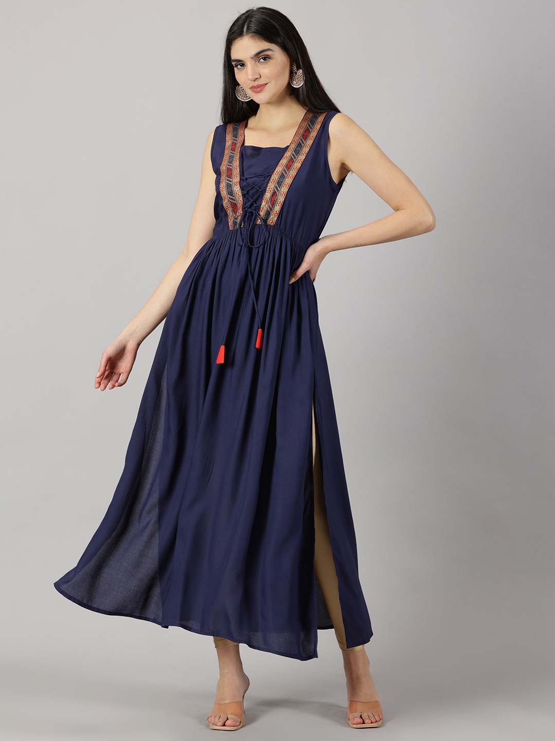 

HEERAJI Square Neck Sleeveless Maxi Dress, Blue