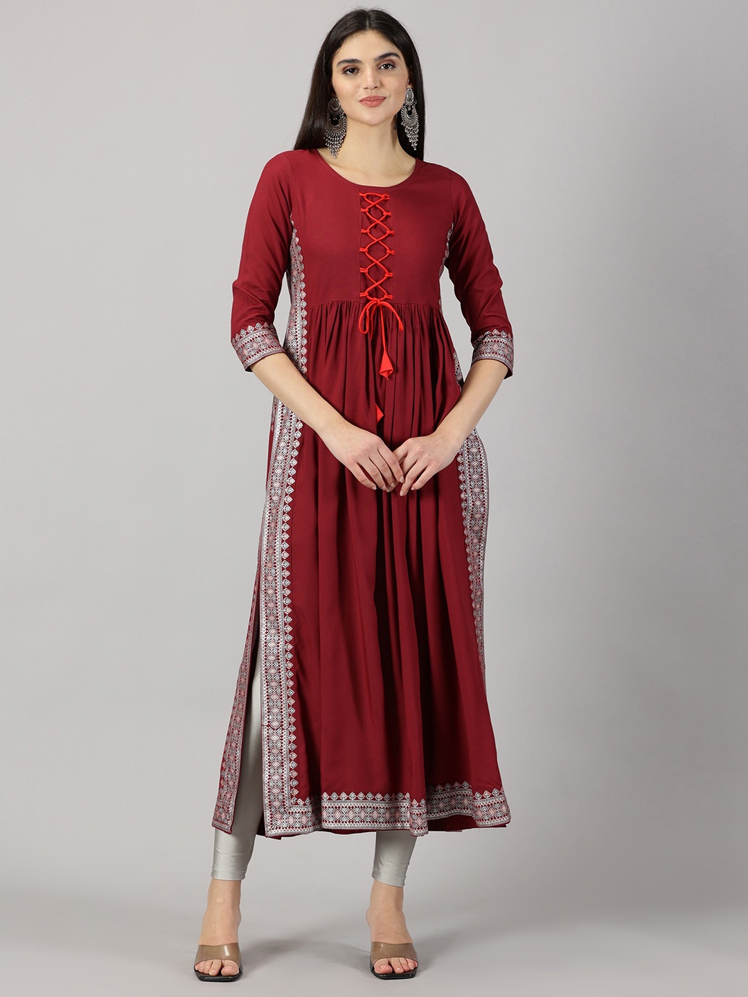 

HEERAJI Round Neck Maxi Dress, Maroon