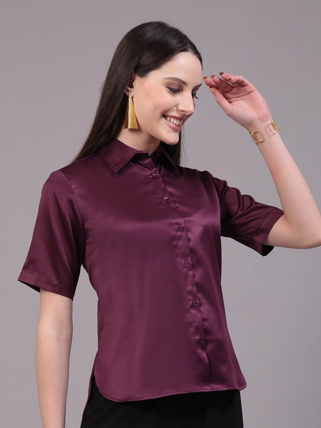 

Style Quotient Magenta Pink Smart Spread Collar Satin Casual Shirt