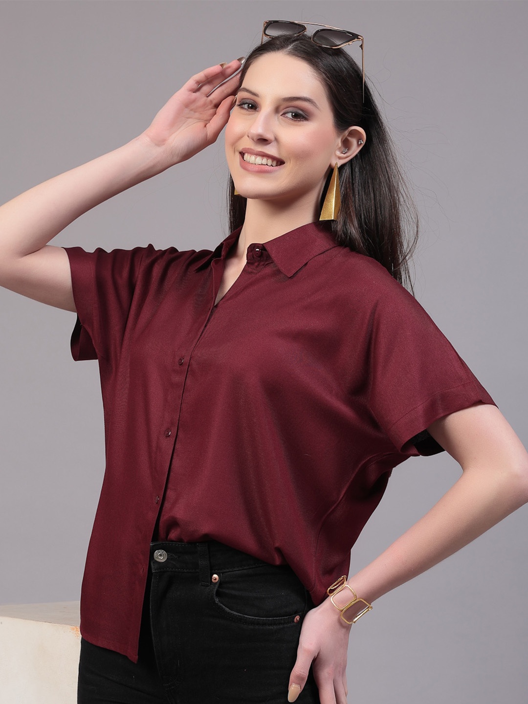 

Style Quotient Maroon Smart Extended Sleeves Casual Shirt