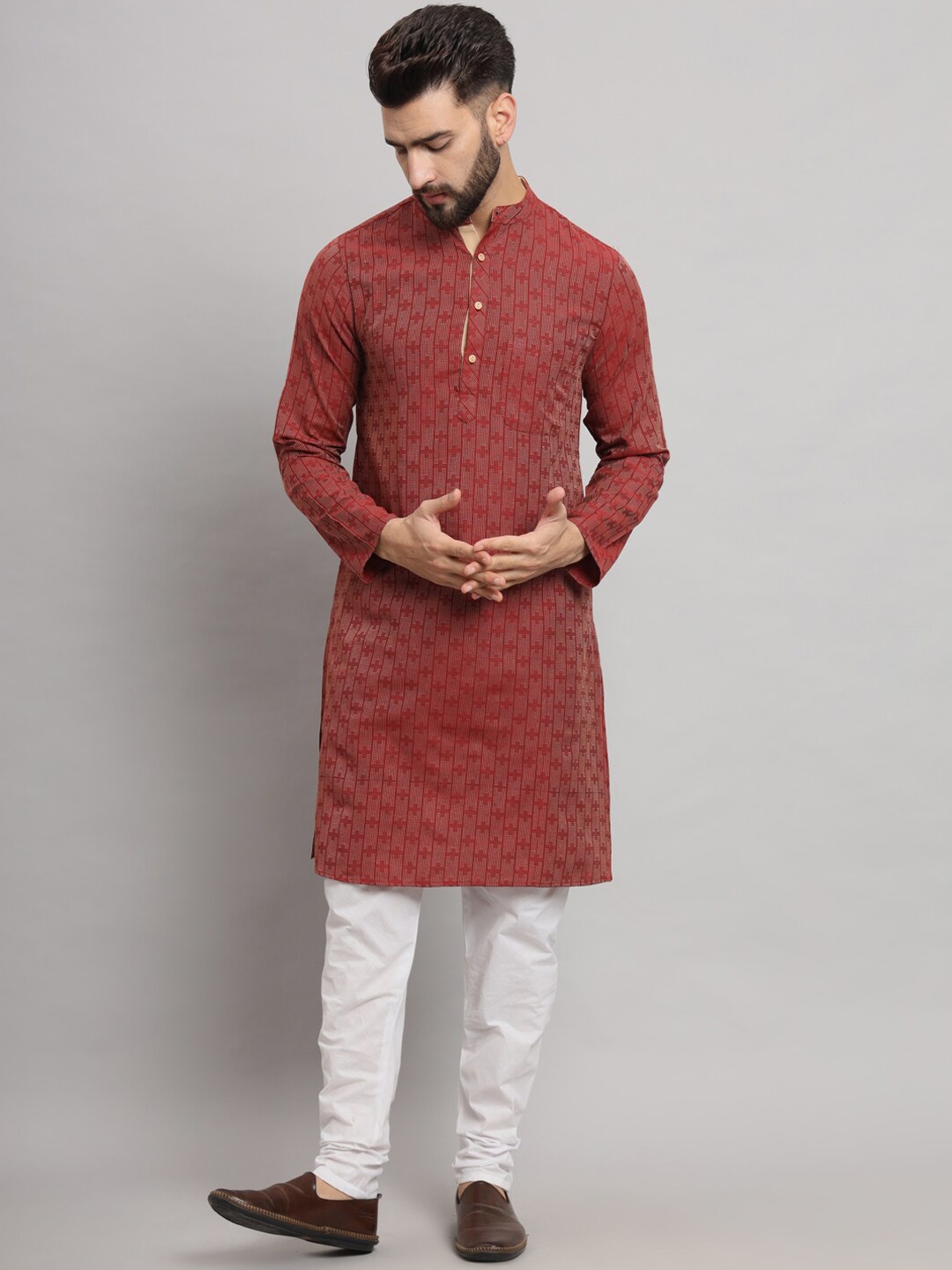 

Latest Chikan Garments Geometric Woven Design Straight Kurta, Red