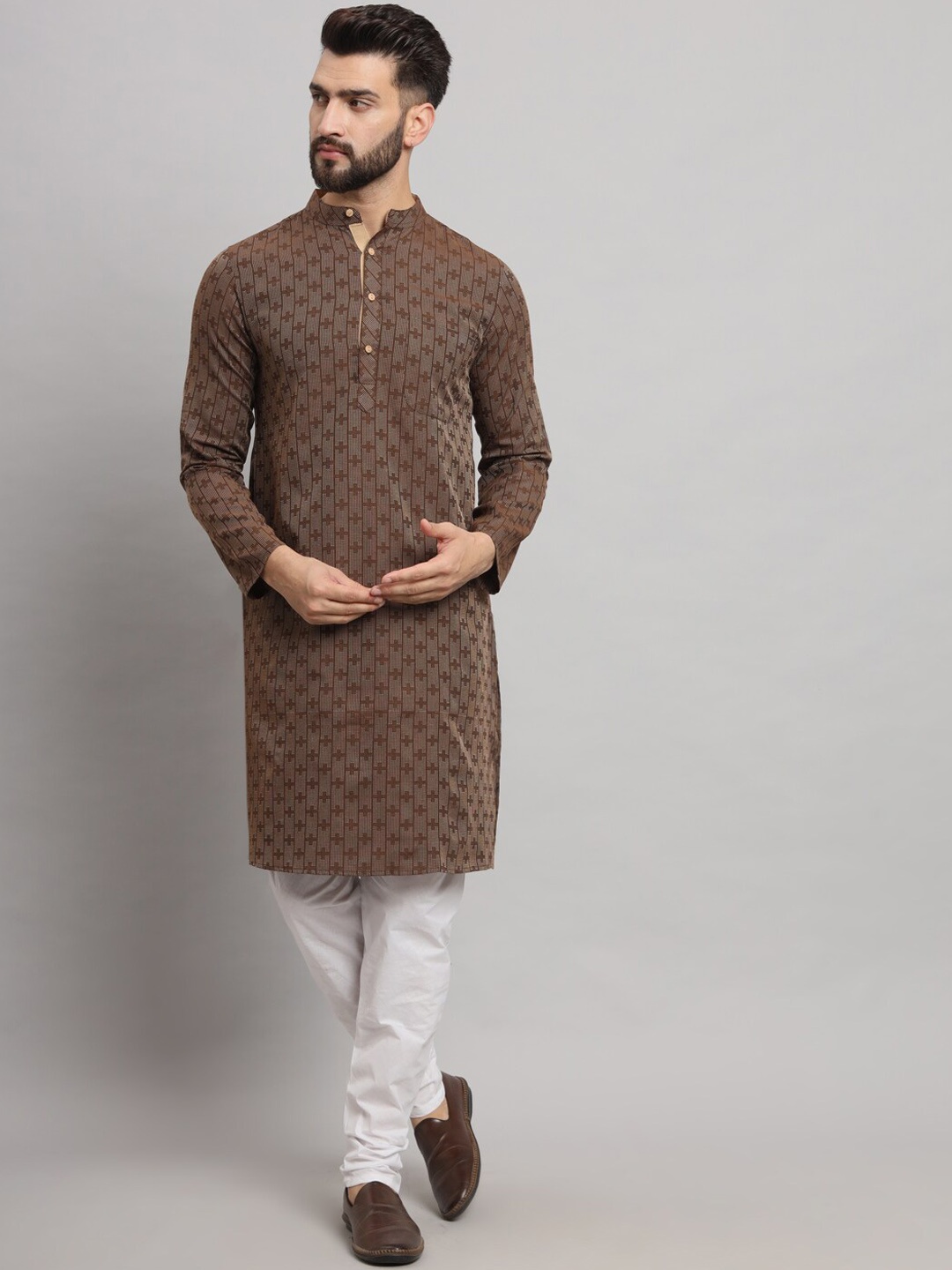 

Latest Chikan Garments Geometric Woven Design Straight Kurta, Brown