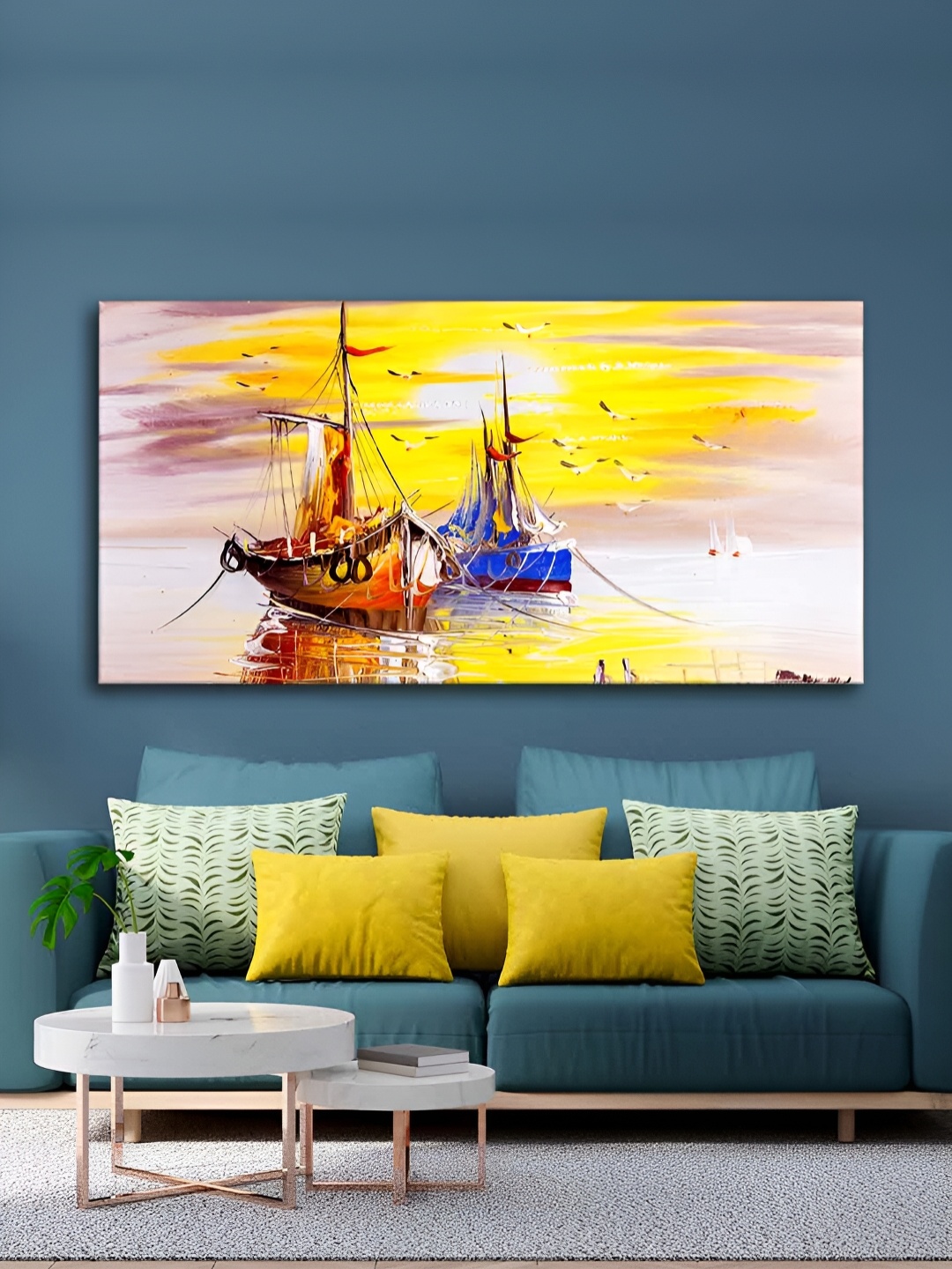 

VibeCrafts Yellow & Blue Canvas Painting Wall Art