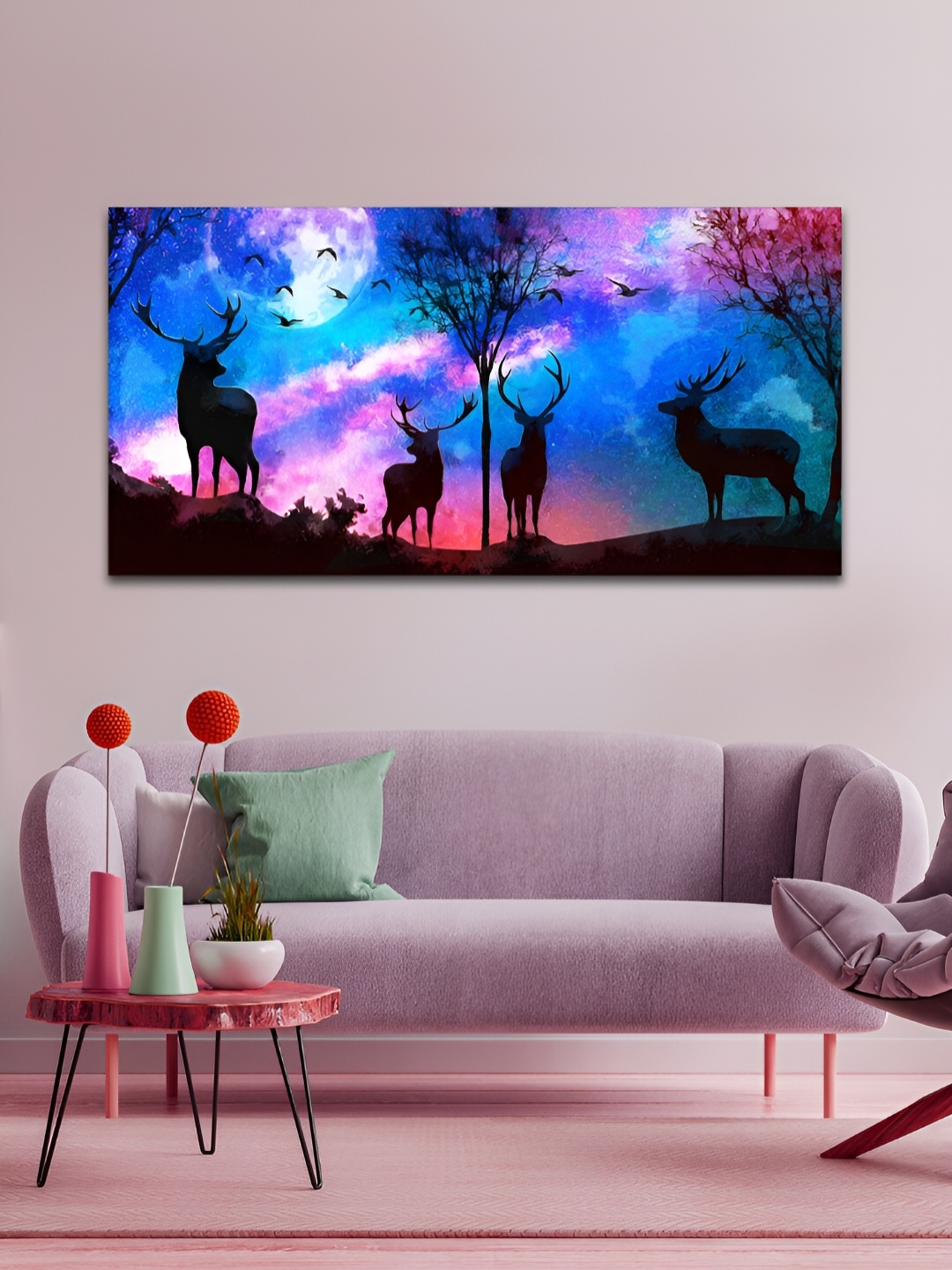 

VibeCrafts Blue & Pink Floral and Botanical Canvas Painting Wall Art