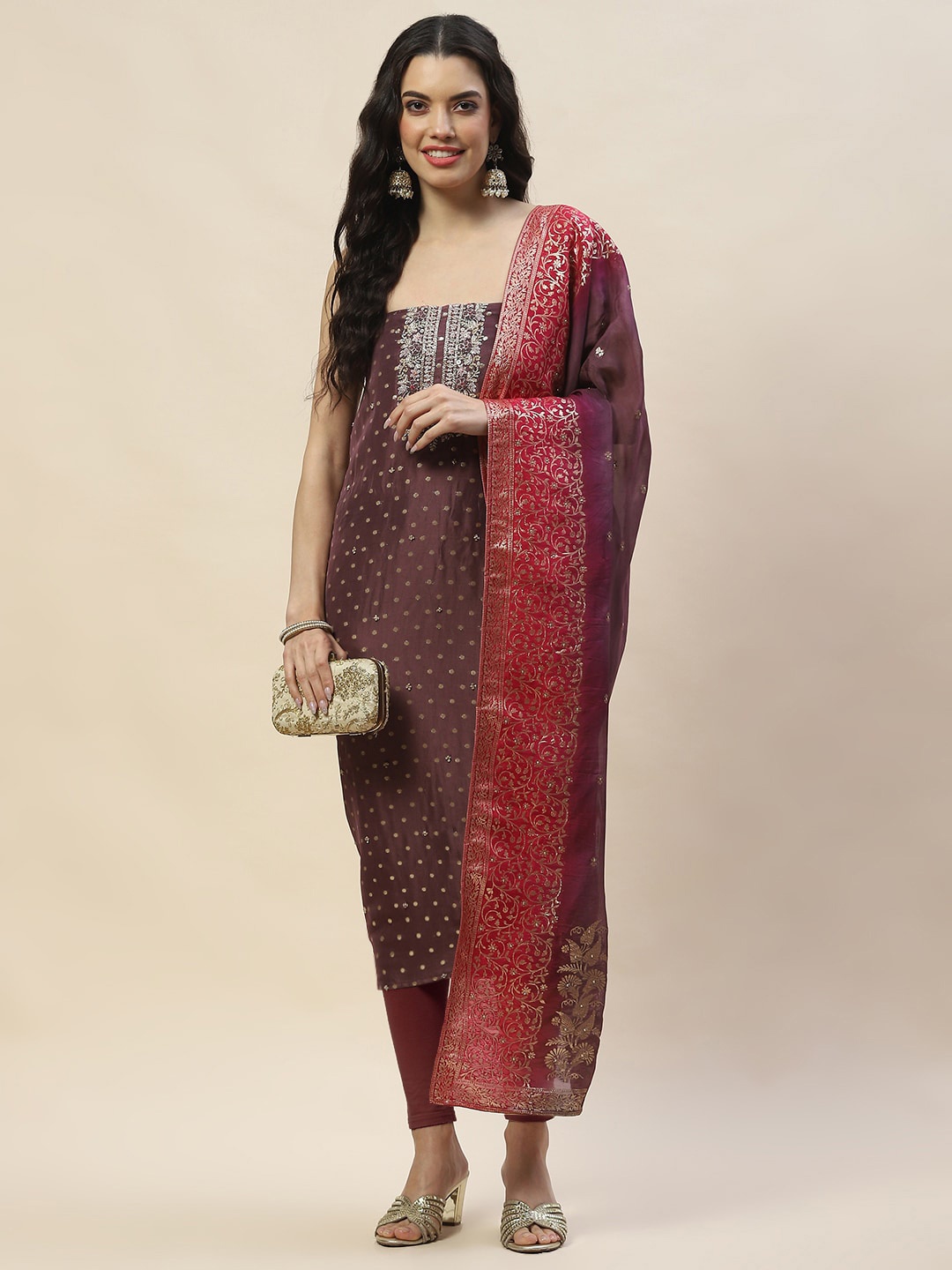 

Meena Bazaar Woven Design Organza Unstitched Dress Material, Purple