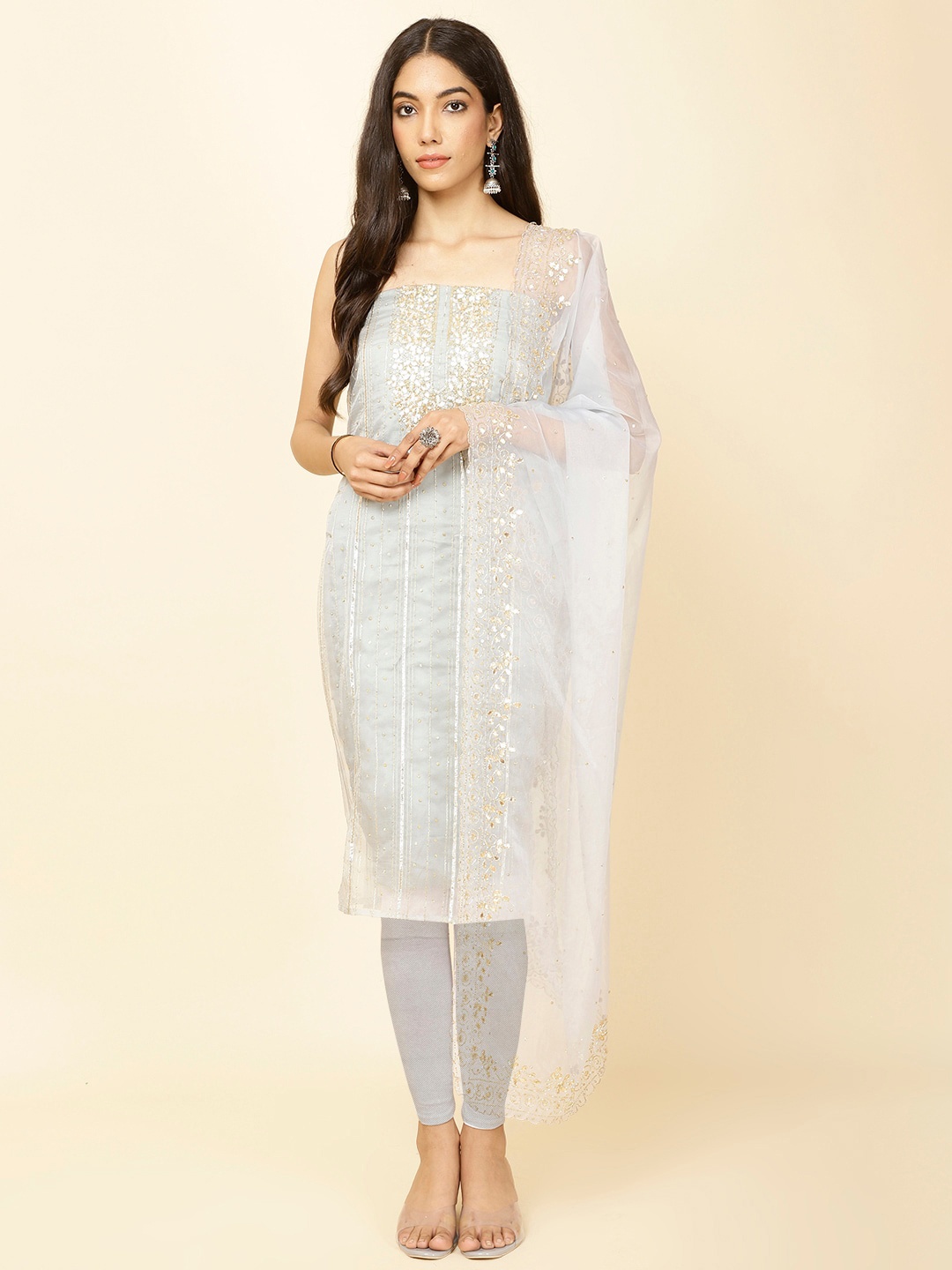 

Meena Bazaar Embroidered Organza Unstitched Dress Material, Grey
