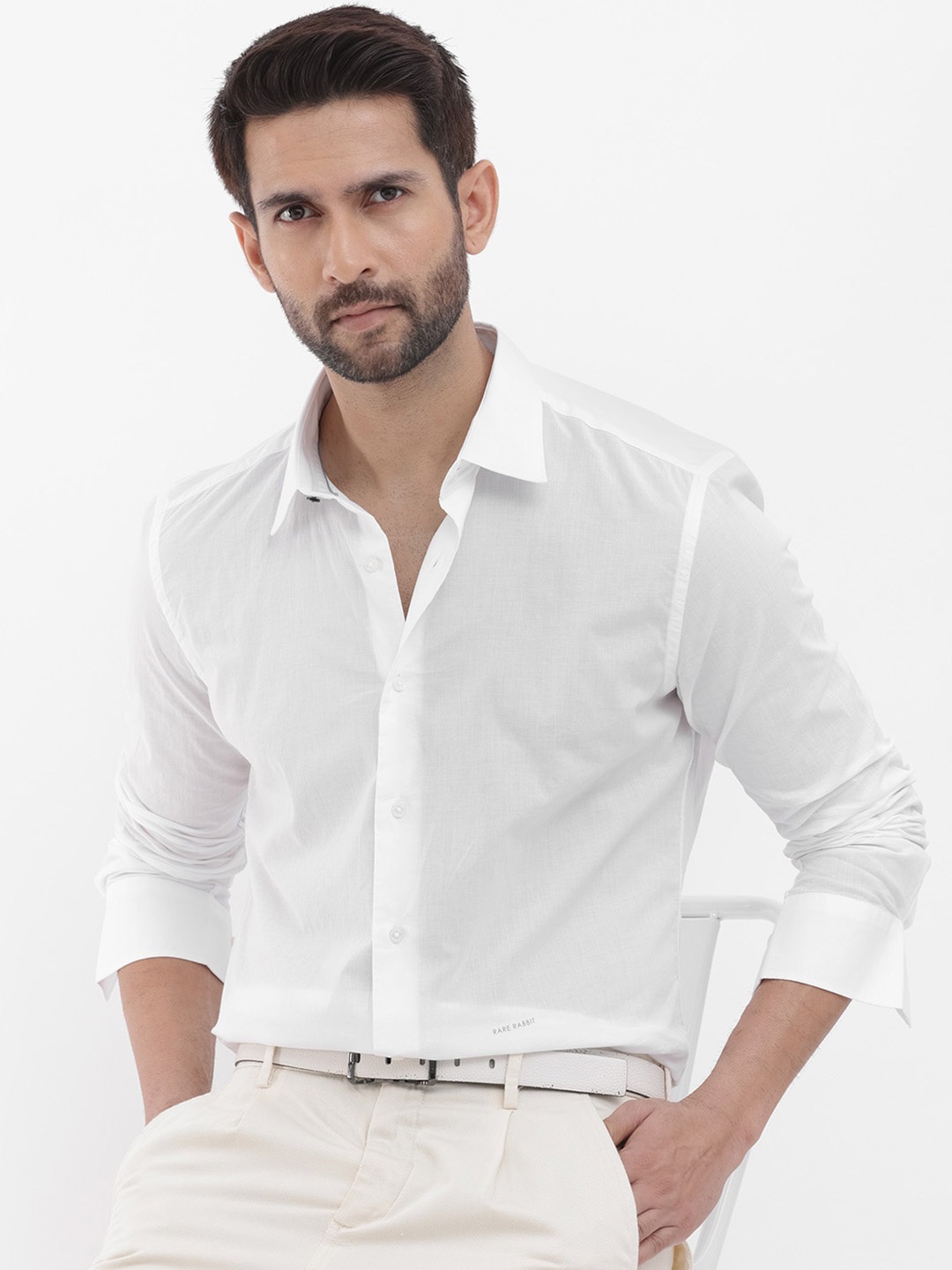 

RARE RABBIT Men Cambo Slim Fit Cotton Shirt, White
