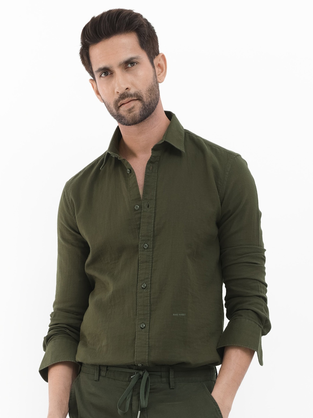 

RARE RABBIT Men Layerr Slim Fit Cotton Shirt, Olive