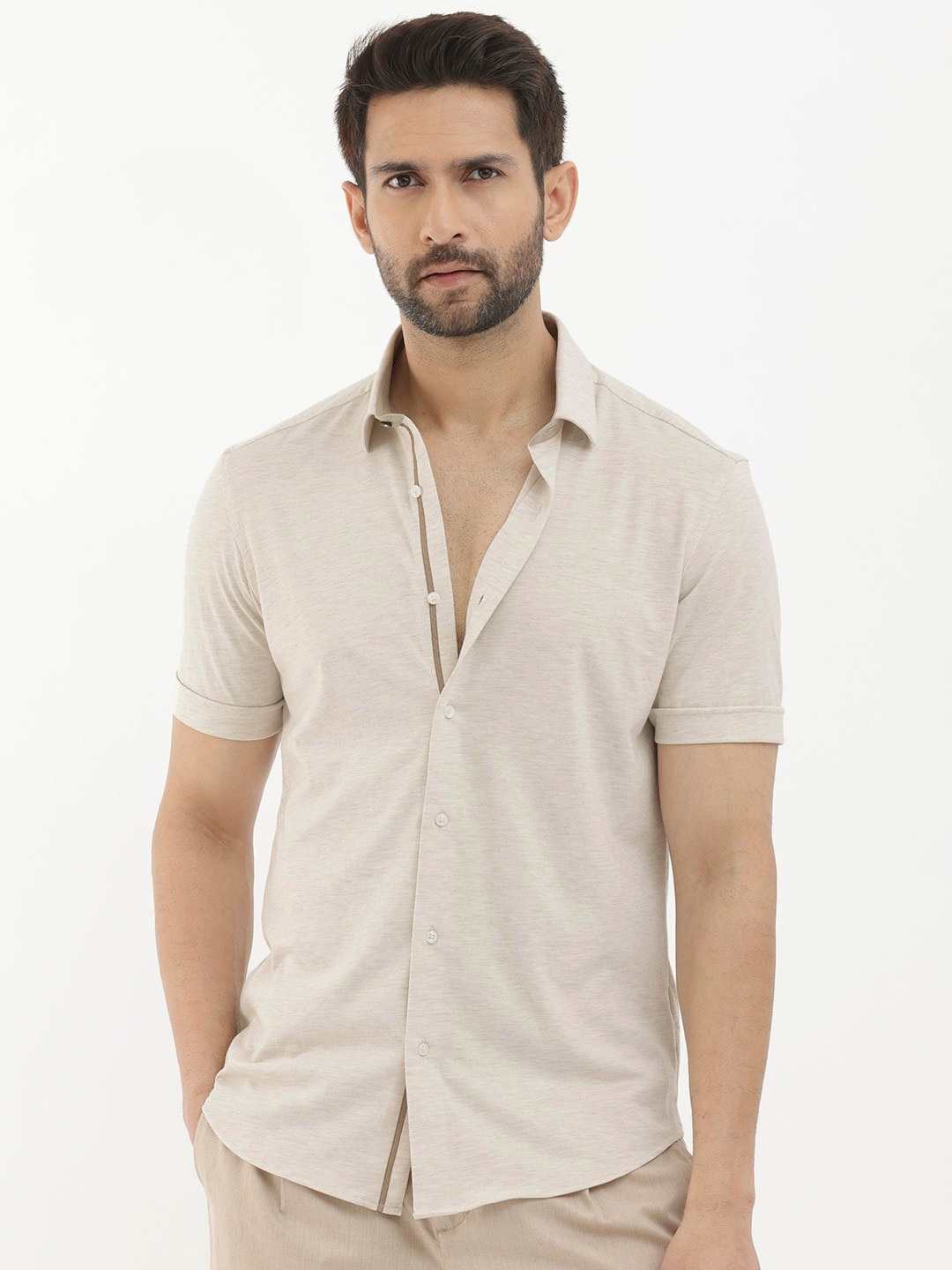 

RARE RABBIT Men Miraje Slim Fit Cotton Shirt, Beige