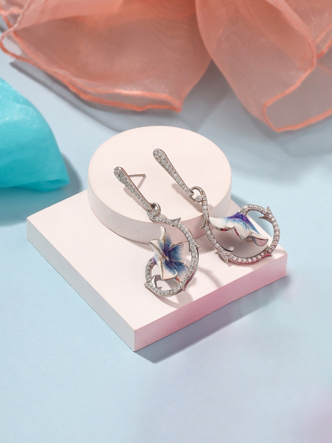 

Kicky And Perky 925 Sterling Silver Enamel Floral Dangler Earring