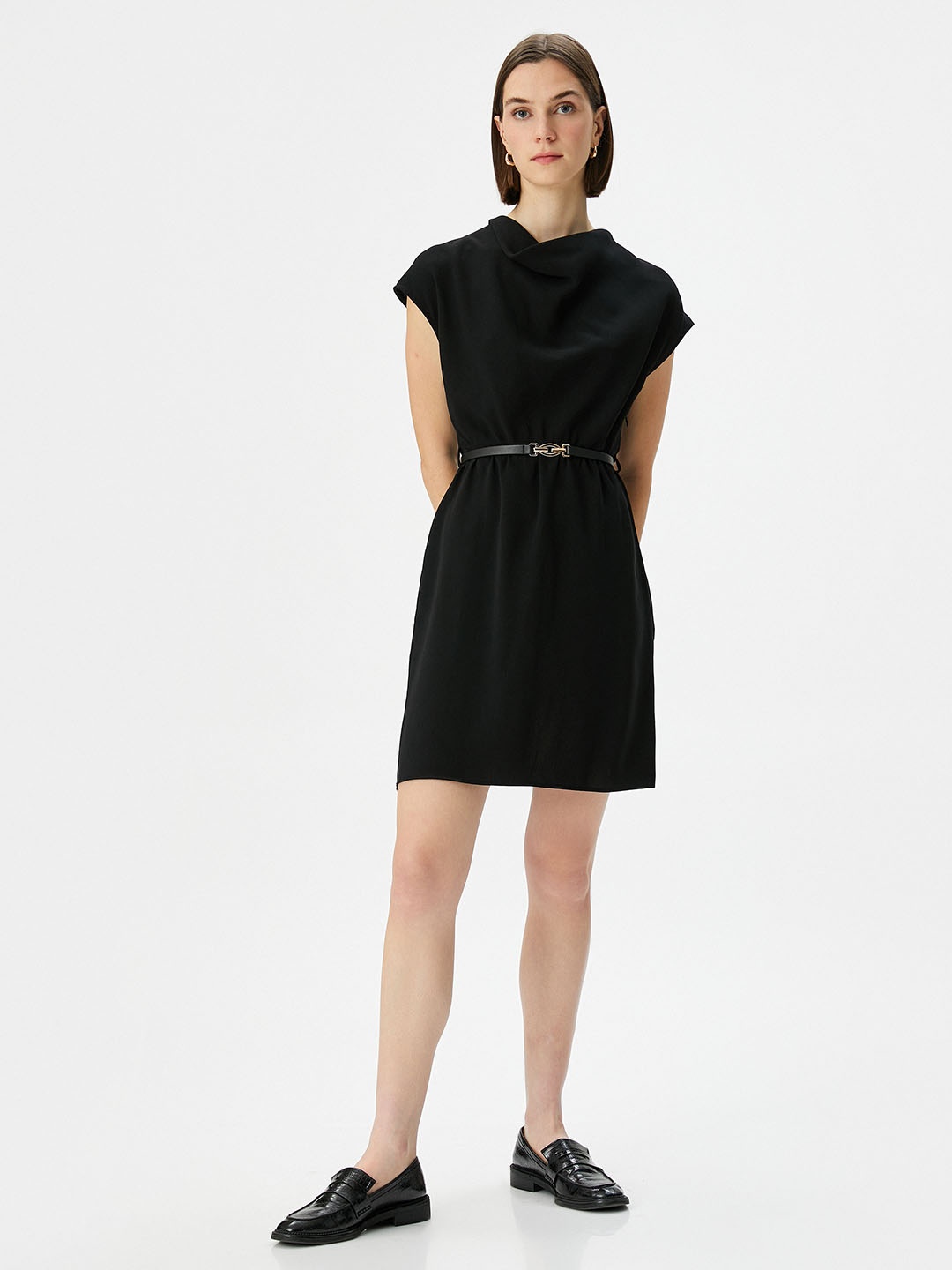 

Koton Cowl Neck Extended Sleeves A-Line Dress, Black