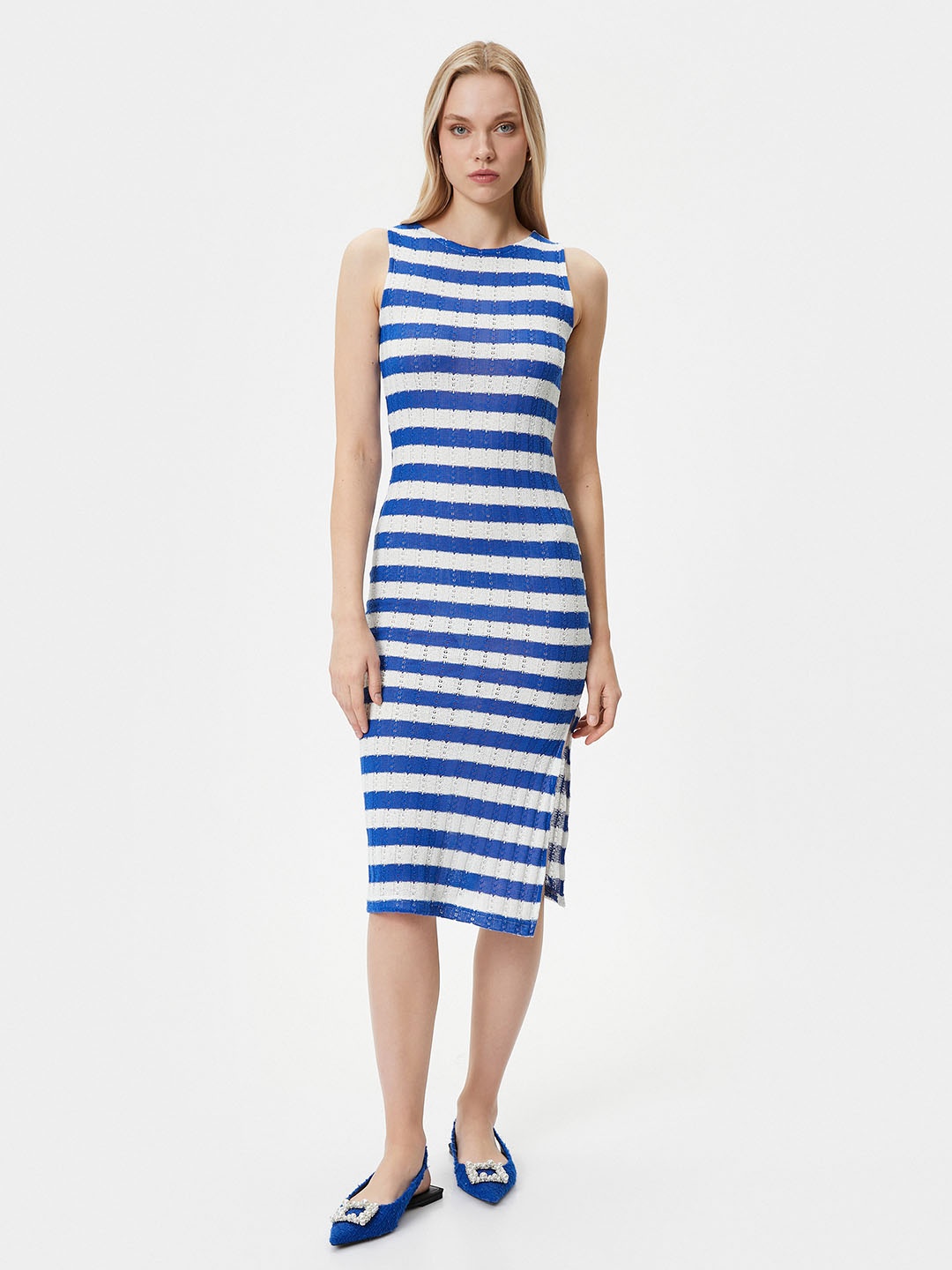 

Koton Striped Sleeveless Bodycon Maxi Dress, Blue