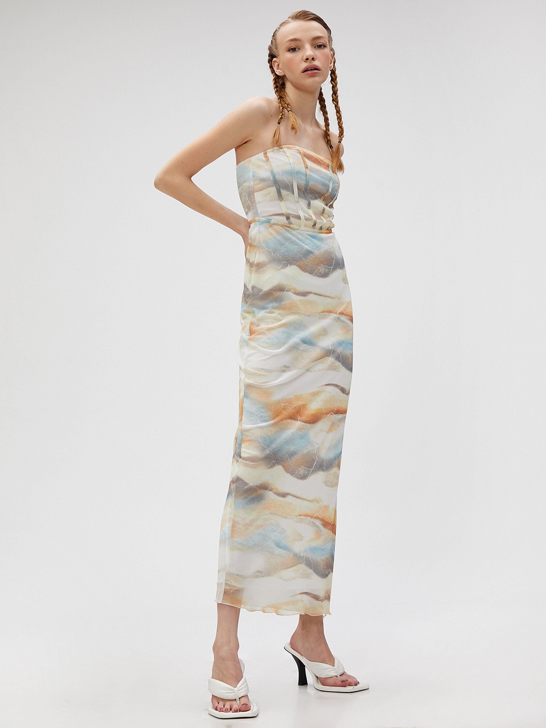 

Koton Strapless Printed Maxi Dress, Khaki