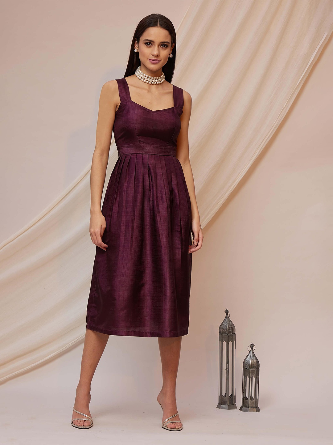 

SALT ATTIRE A-Line Silk Midi Dress, Burgundy