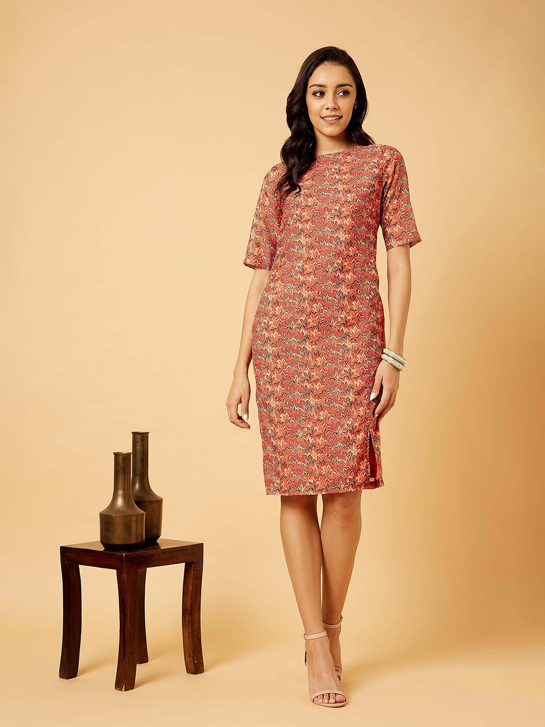 

SALT ATTIRE Floral Printed Sheath Dress, Orange