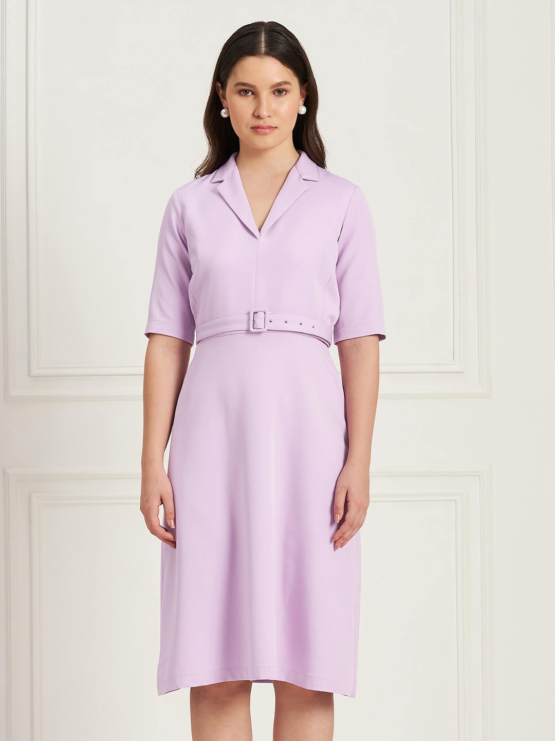 

SALT ATTIRE Lapel Collar Short Sleeves A-Line Dress, Lavender