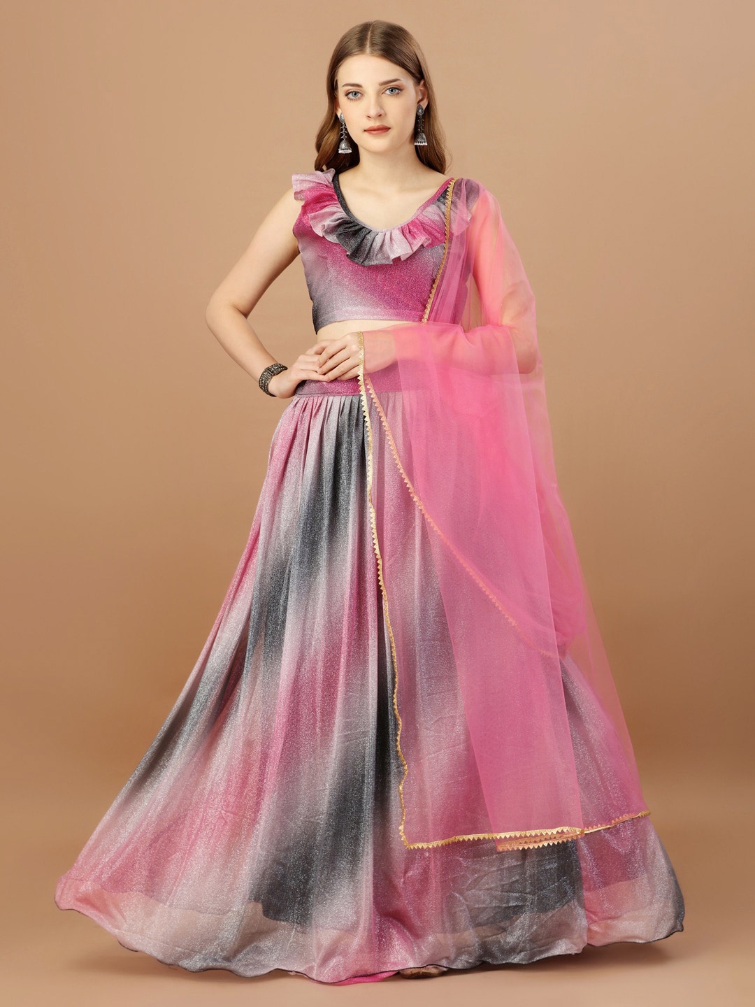 

Bhavyam Printed Semi-Stitched Lehenga & Unstitched Blouse With Dupatta, Black