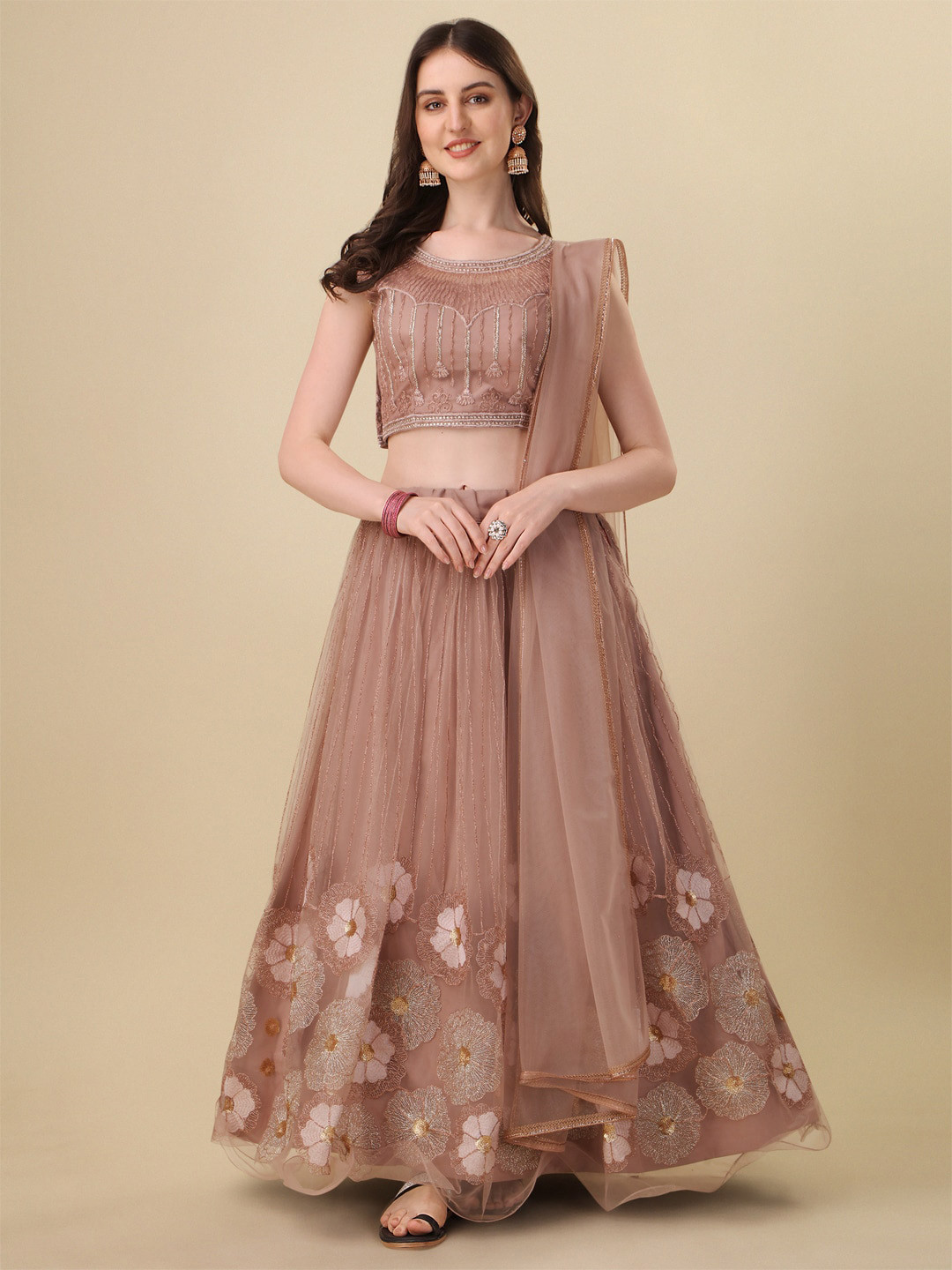 

Bhavyam Semi-Stitched Lehenga & Unstitched Blouse With Dupatta, Pink