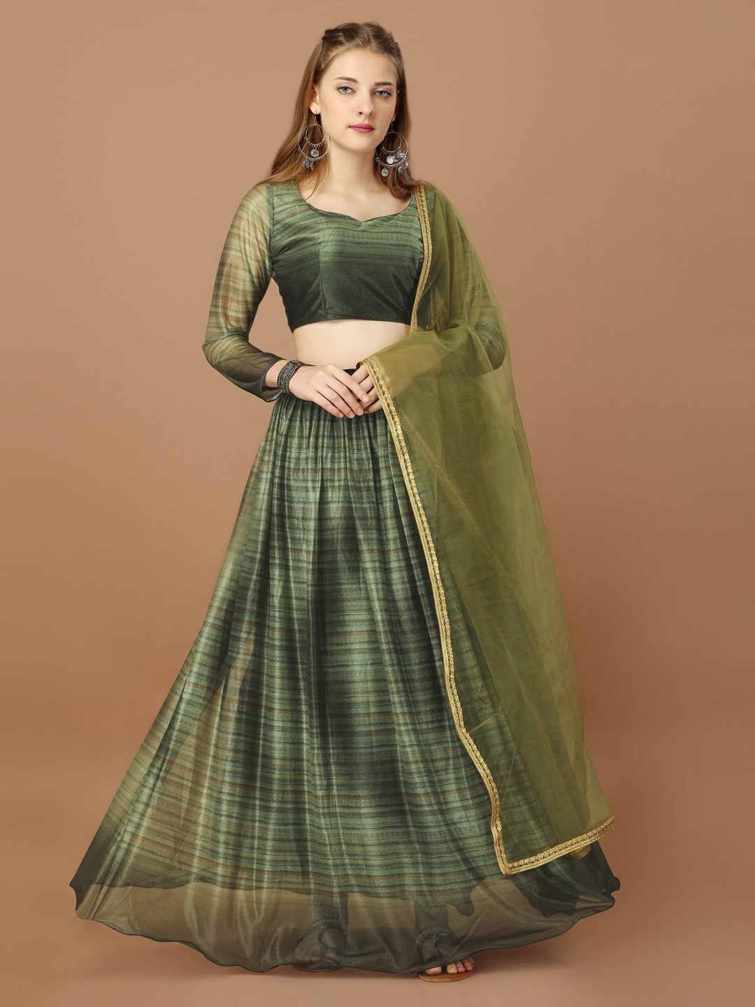 

Bhavyam Semi-Stitched Lehenga & Unstitched Blouse With Dupatta, Green