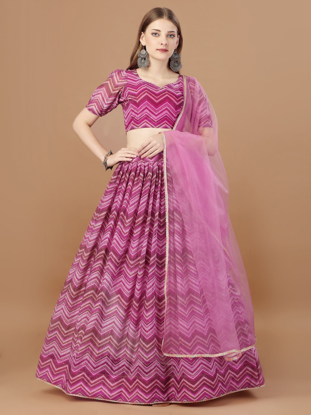 

Bhavyam Printed Semi-Stitched Lehenga & Unstitched Blouse With Dupatta, Pink